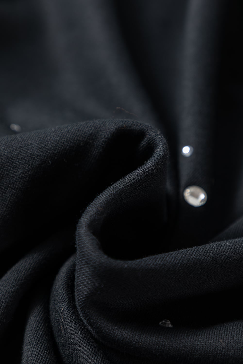 Black Rhinestone Embellished Drop Shoulder Ribbed Cuffs Sweatshirt