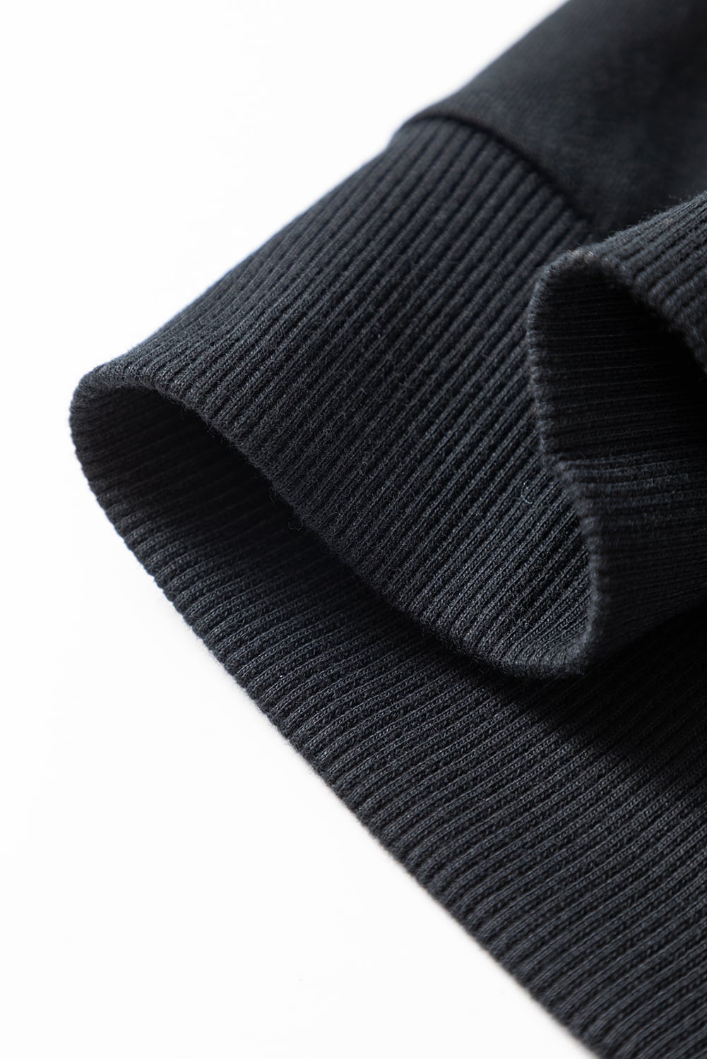 Black Rhinestone Embellished Drop Shoulder Ribbed Cuffs Sweatshirt