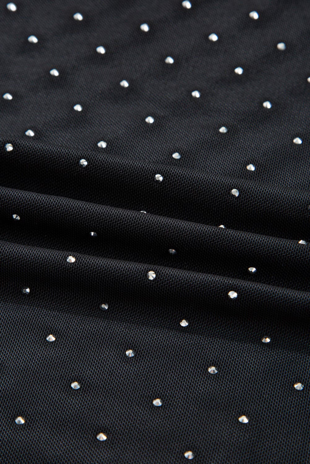 Black Rhinestone Embellished Mesh Long Sleeve Top