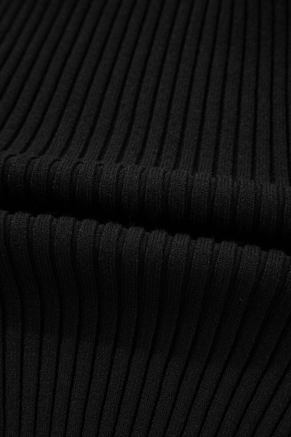 Black Ribbed Knit Cold Shoulder Choker Neck Sweater