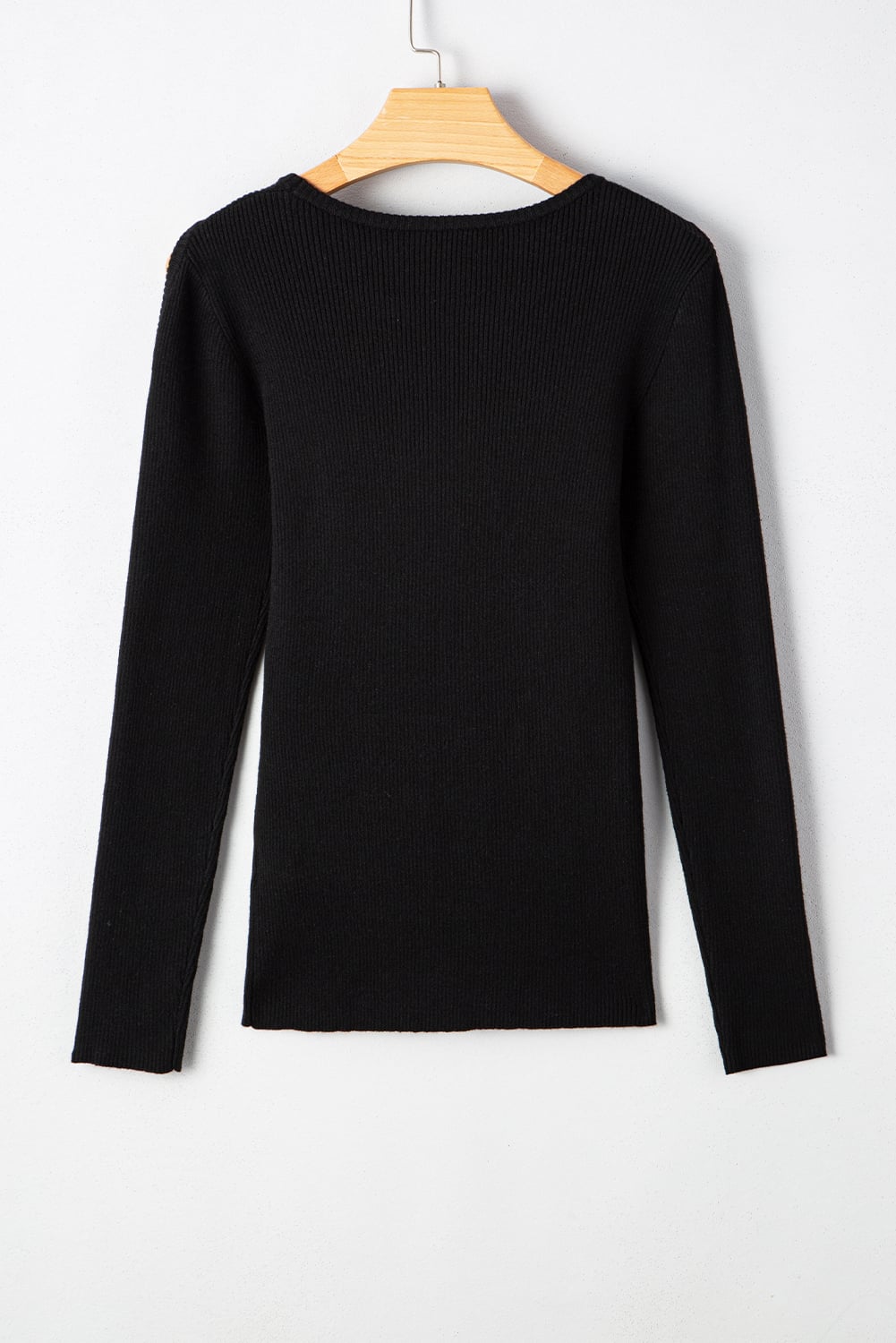 Black Ribbed Knit Cold Shoulder Sweater