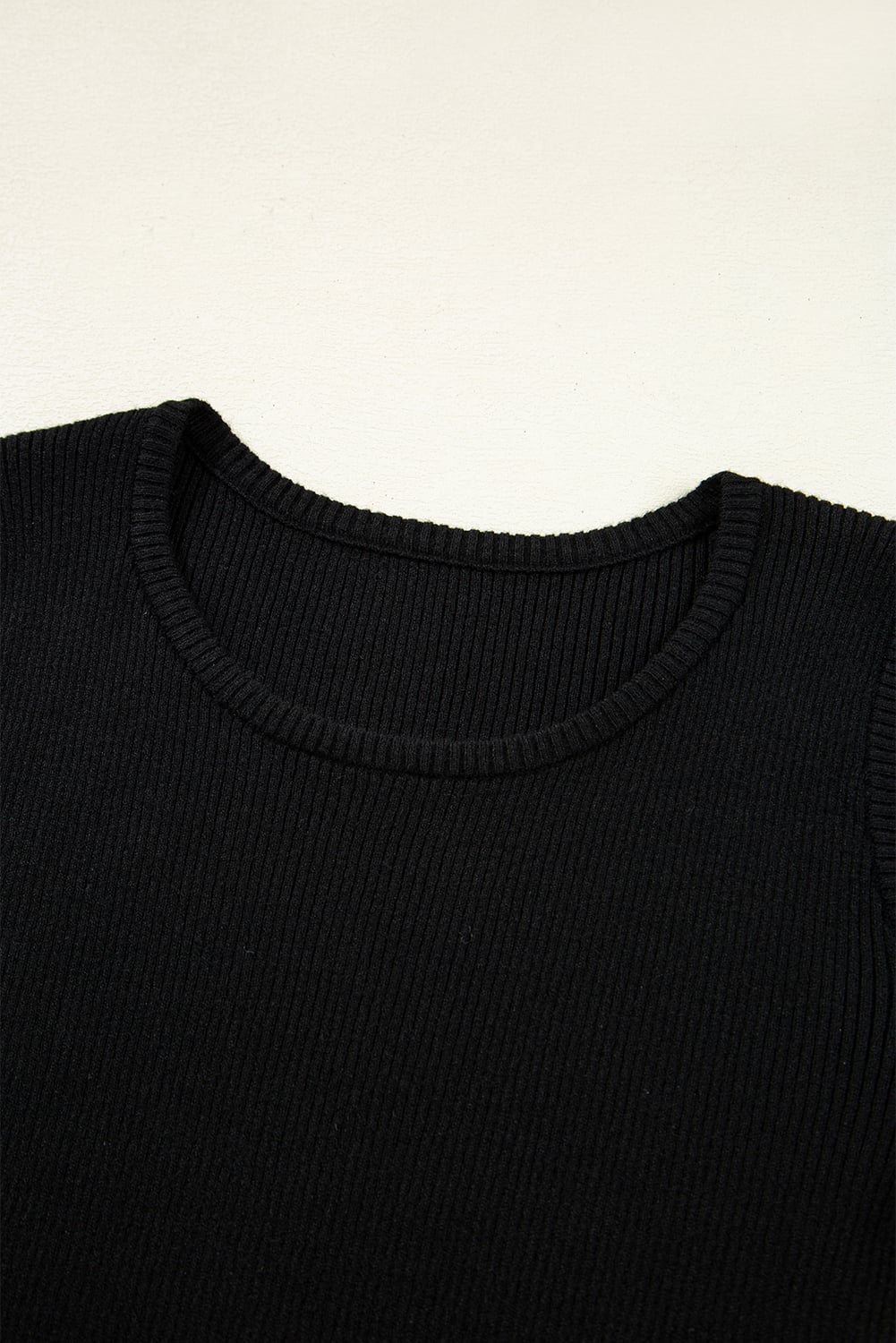 Black Ribbed Knit Cold Shoulder Sweater