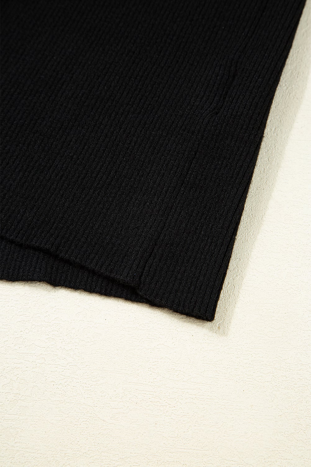 Black Ribbed Knit Cold Shoulder Sweater