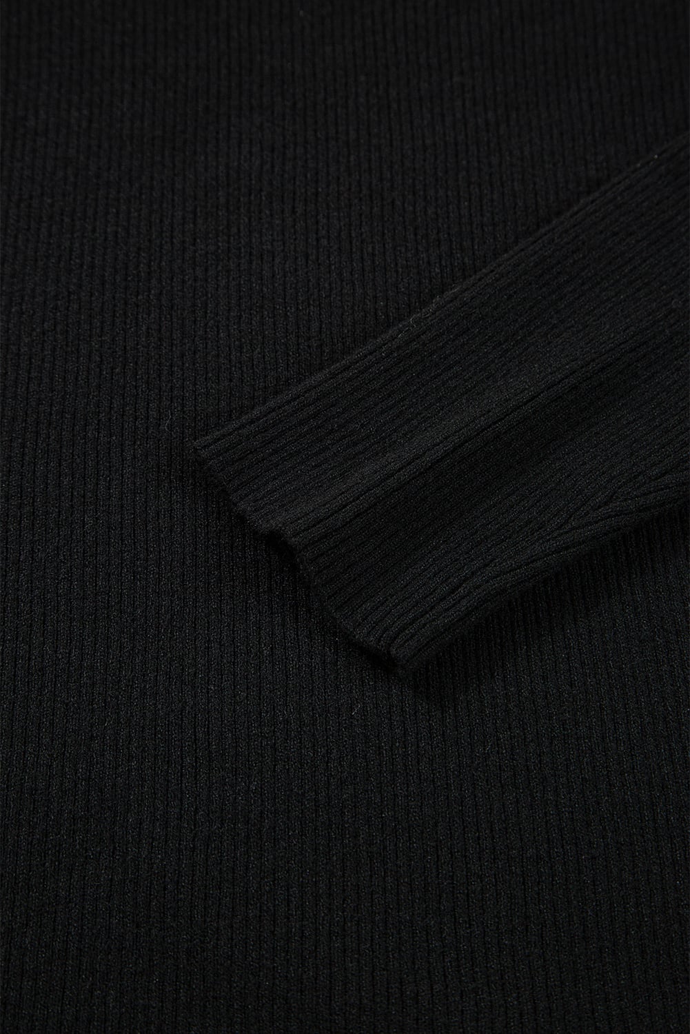 Black Ribbed Knit Cold Shoulder Sweater