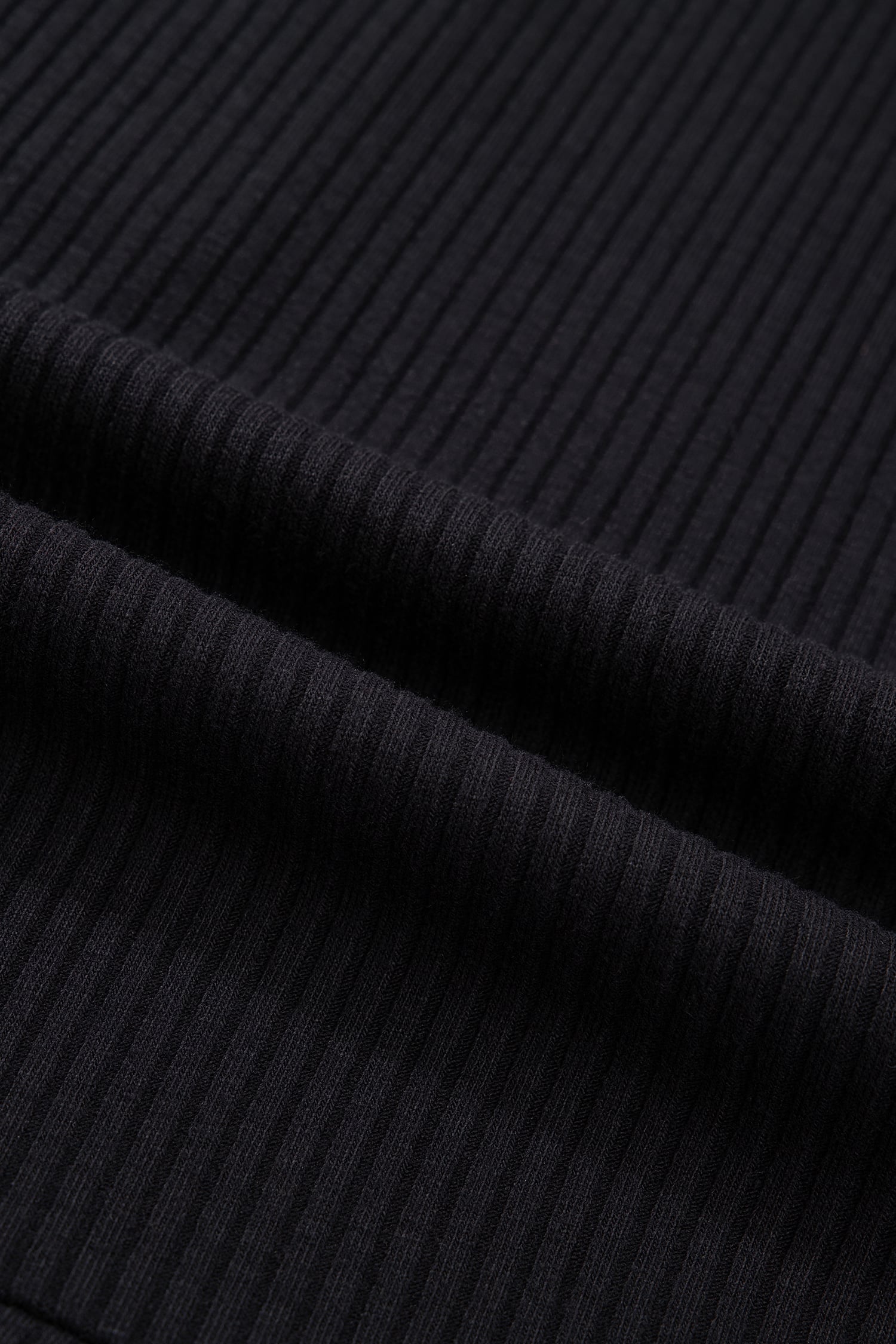 Black Ribbed Knit Contrast Denim Patchwork Hooded Long Sleeve Top