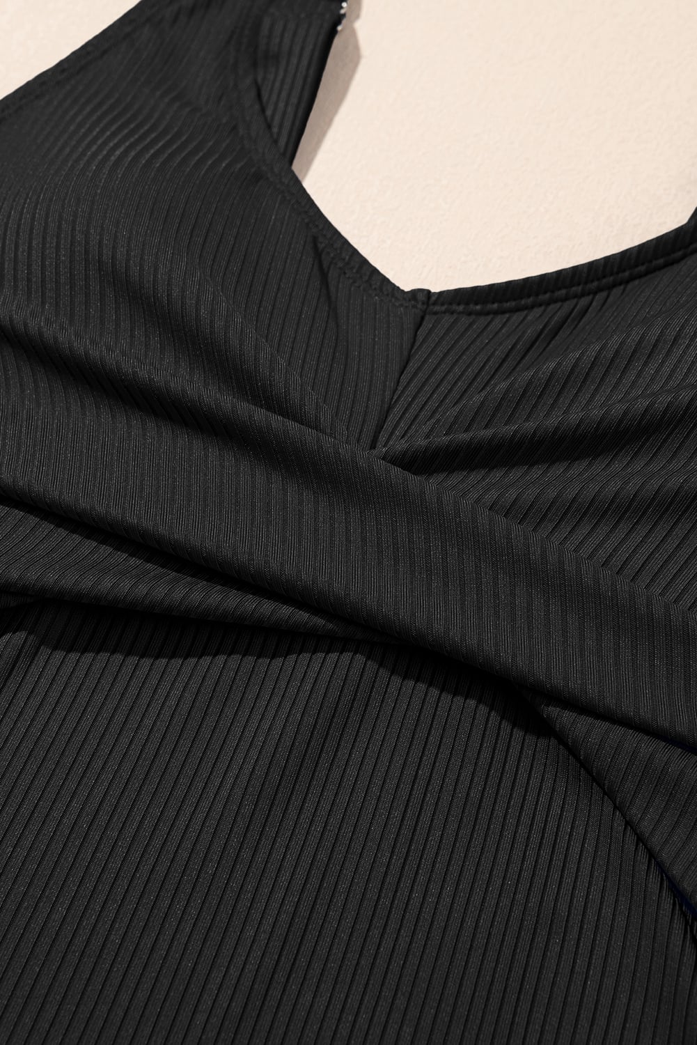 Black Ribbed Knit Crossed Detail Tank Skort 2pcs Swimsuit
