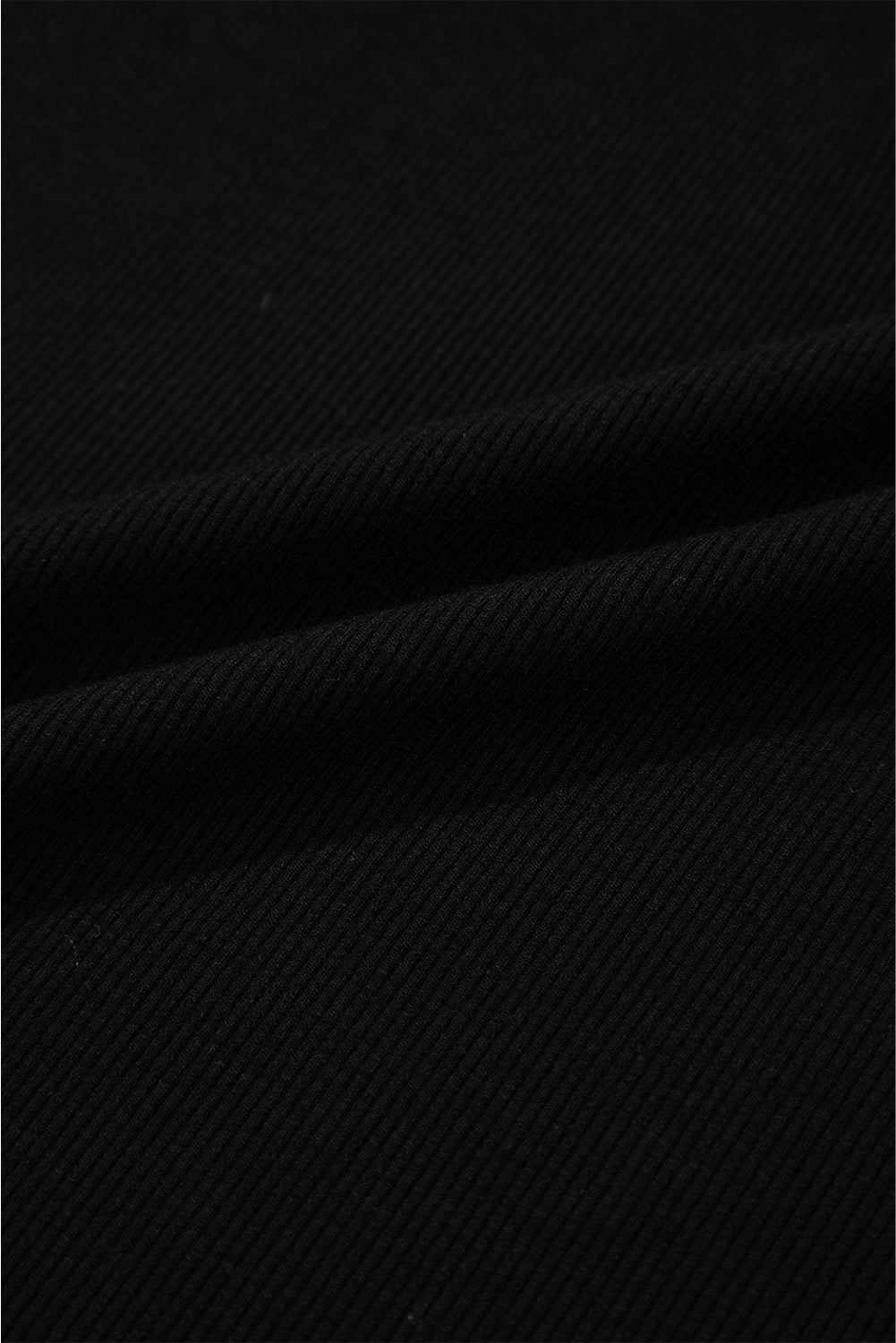 Black Ribbed Patchwork Puff Sleeve Half Button Placket Slim Fit Top