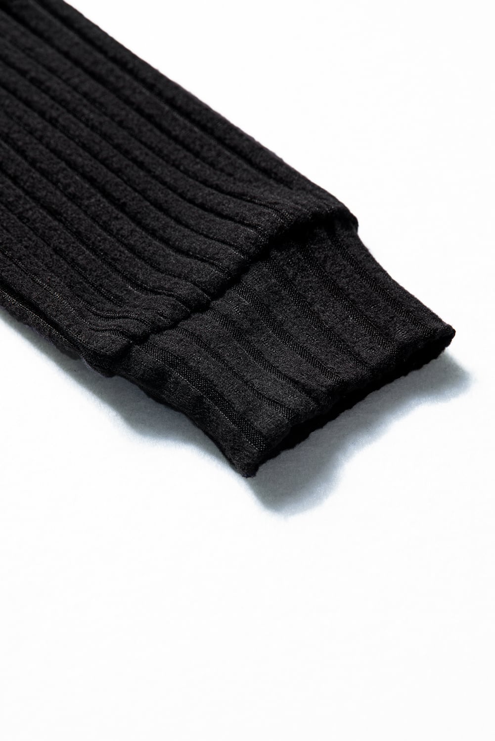 Black Ribbed Texture Round Neck Long Sleeve Rounded Hem Knit Top