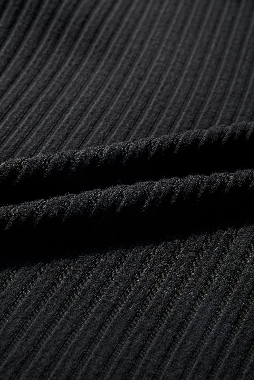 Black Ribbed Texture Round Neck Long Sleeve Rounded Hem Knit Top