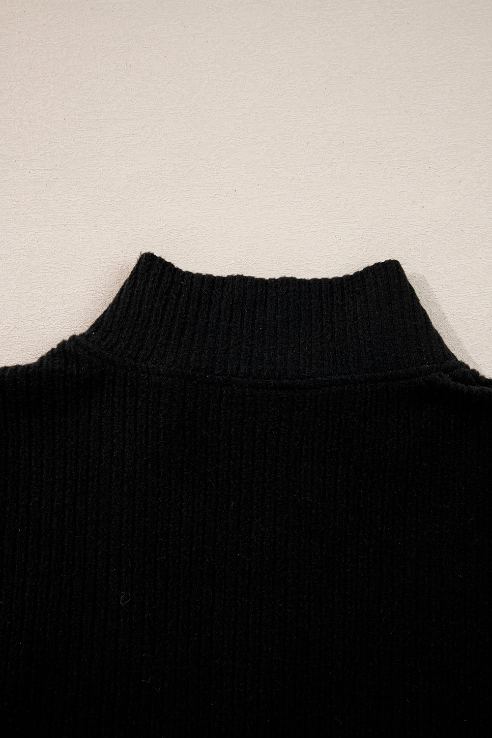 Black Ribbed Zip Stand Neck Drop Shoulder Pullover Bodycon Skirt 2pcs Set