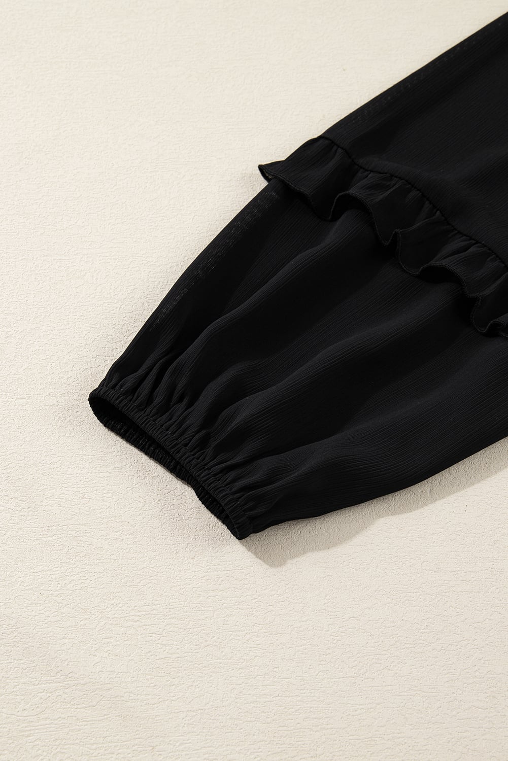 Black Ruffle Balloon Sleeve Chiffon Elegant Plus Size Shirt