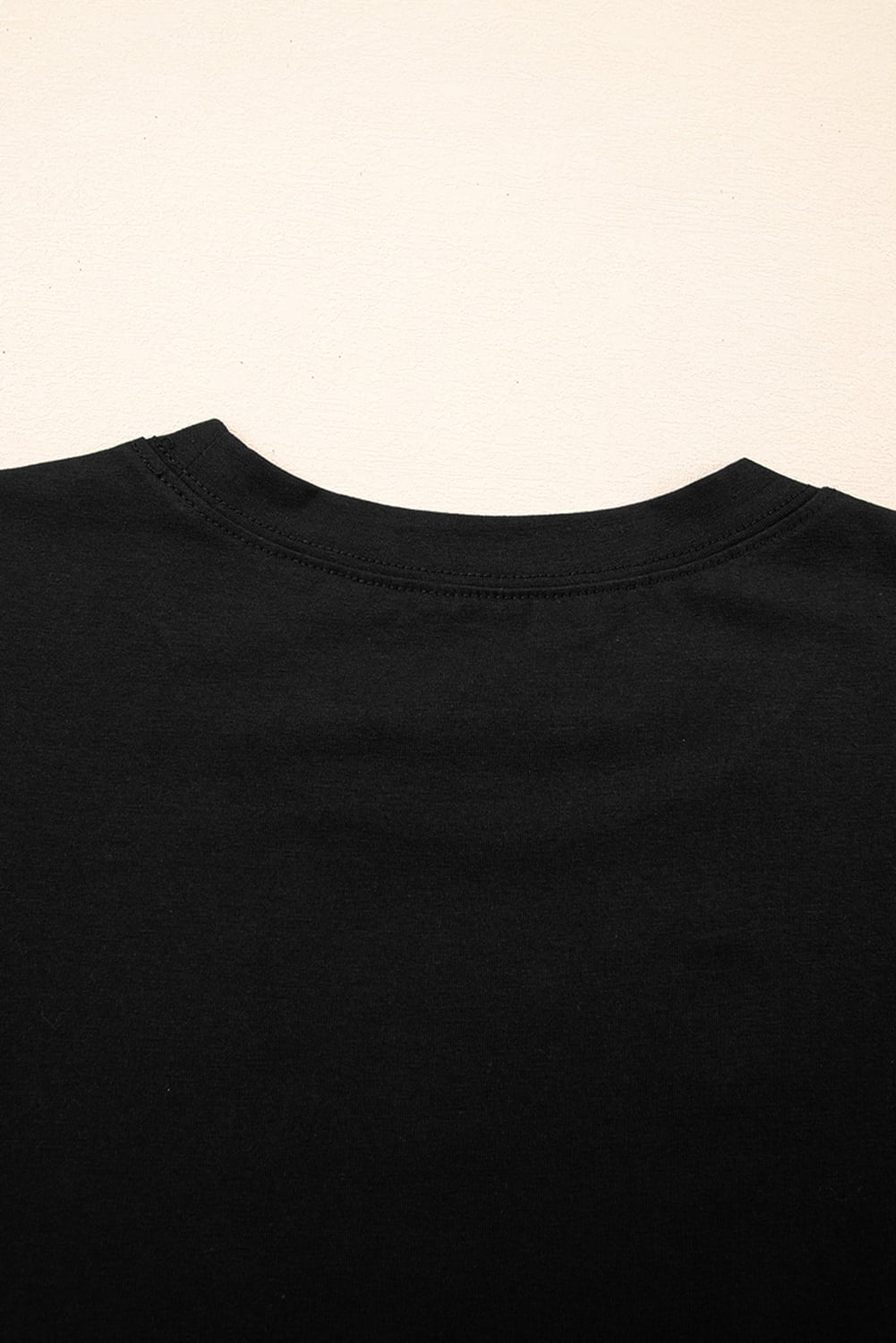 Black Ruffled Crew Neck Slim Fit Top