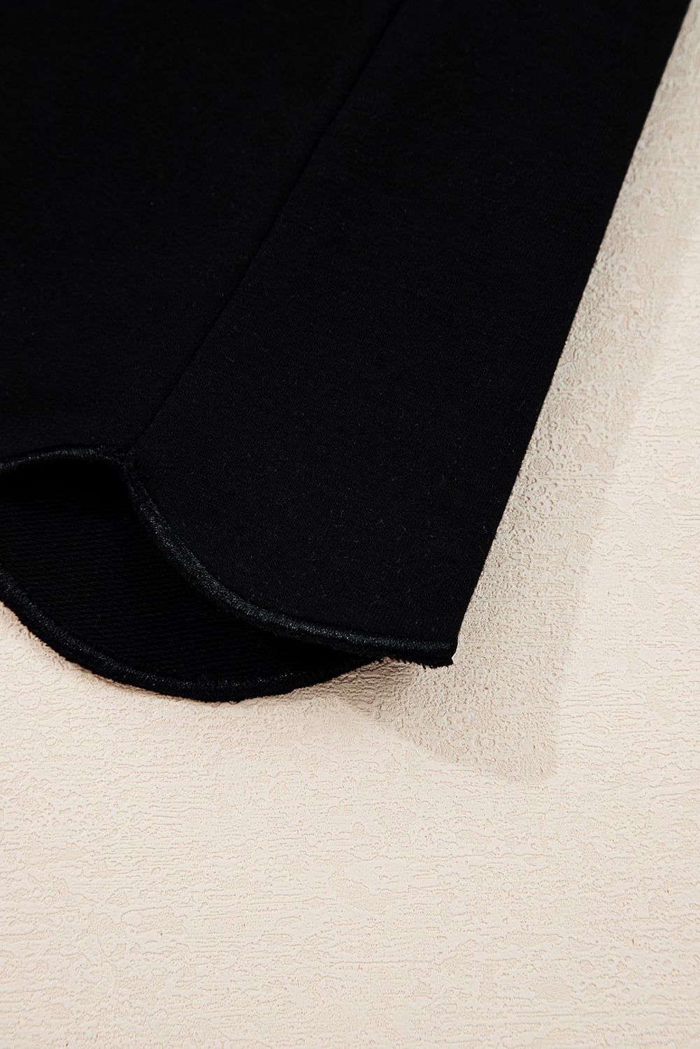 Black Scallop Trim Color Block Long Sleeve Collared Top