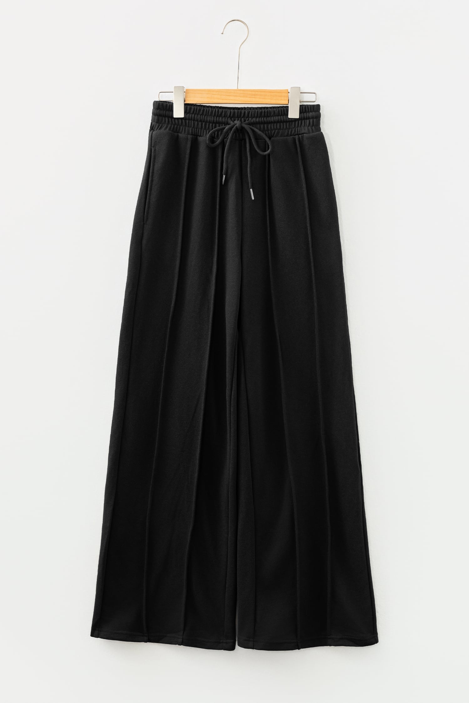 Black Seamed Drawstring High Waist Wide Leg Sweatpants