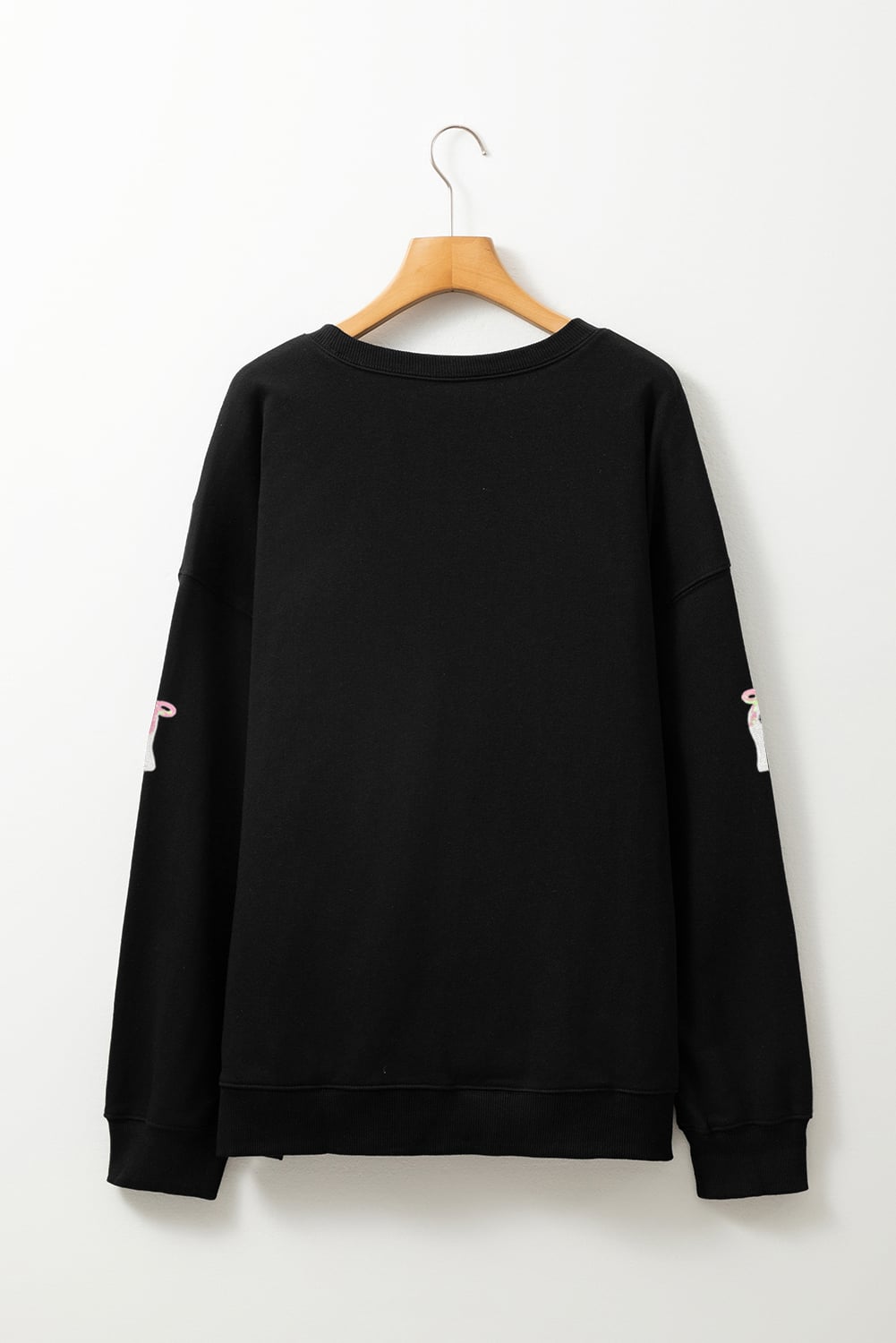 Black Sequin Cute Bow Ghost Graphic Crew Neck Halloween Sweatshirt