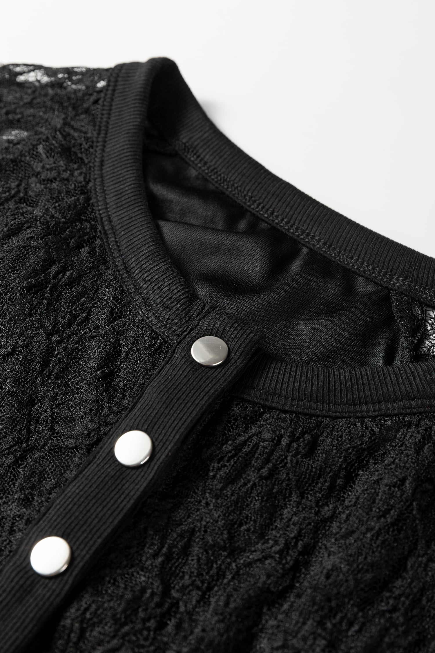 Black Sheer Lace Long Sleeve Slim Henley Top