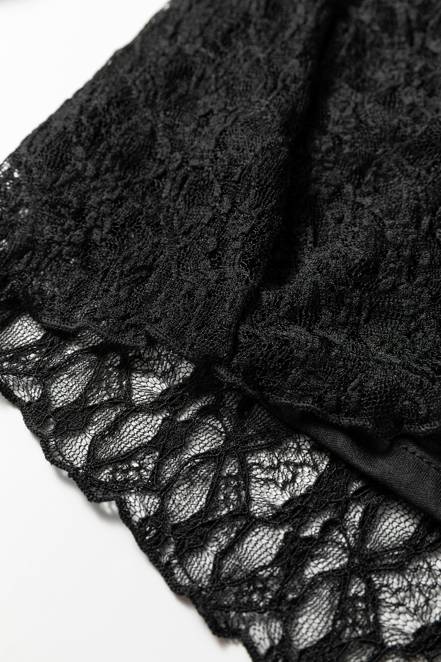 Black Sheer Lace Long Sleeve Slim Henley Top