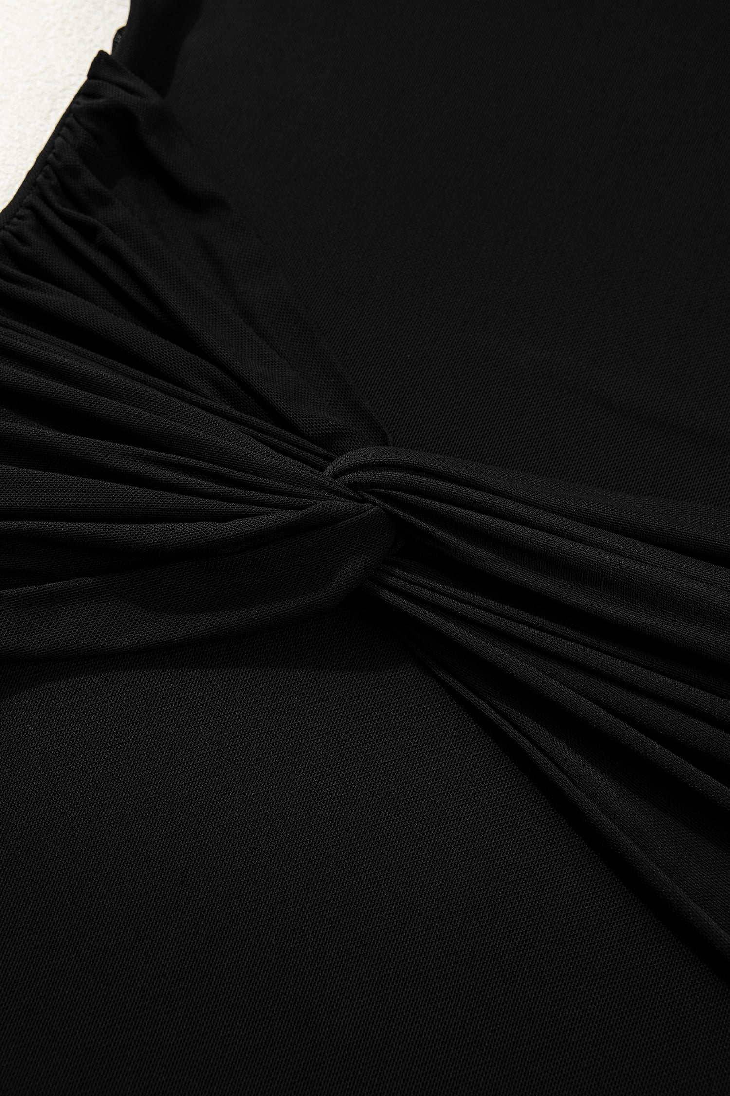 Black Sheer Mesh Long Sleeve Twisted Knot Side Slit Midi Dress