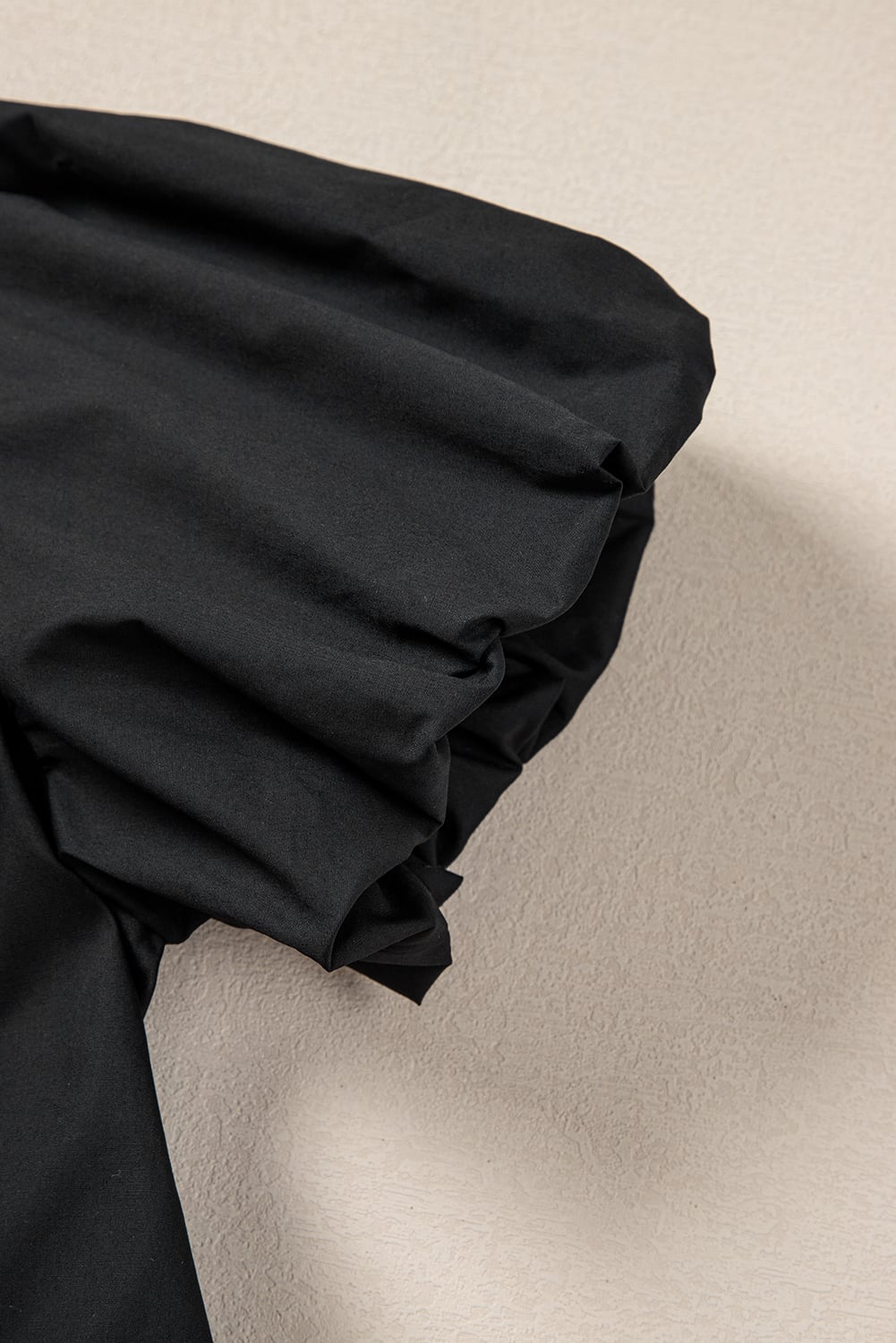 Black Shirt Style Button Down Puff Sleeve Ruffle Hem Dress