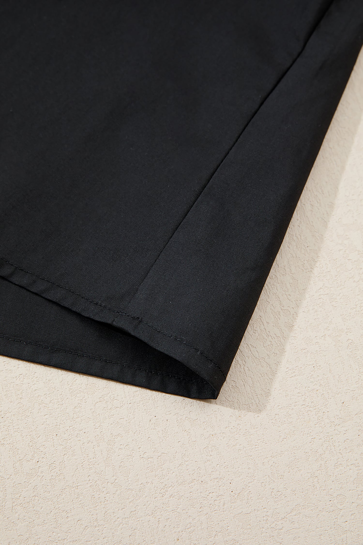Black Short Puff Sleeve Contrast Embroidered Detail V Neck Blouse