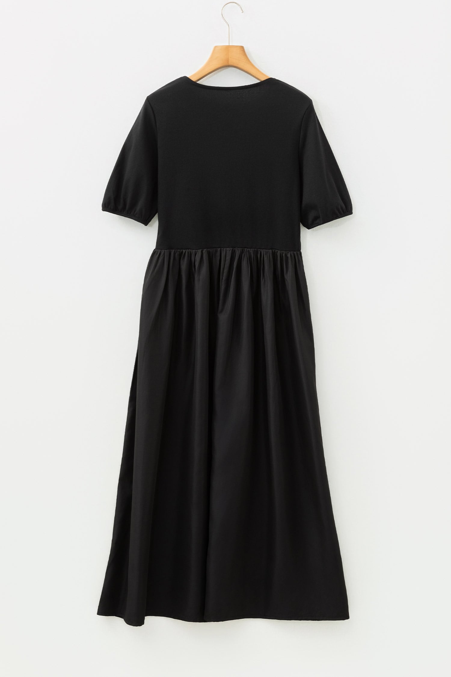 Black Short Sleeve Knit Top Patchwork Pleated Long Dress