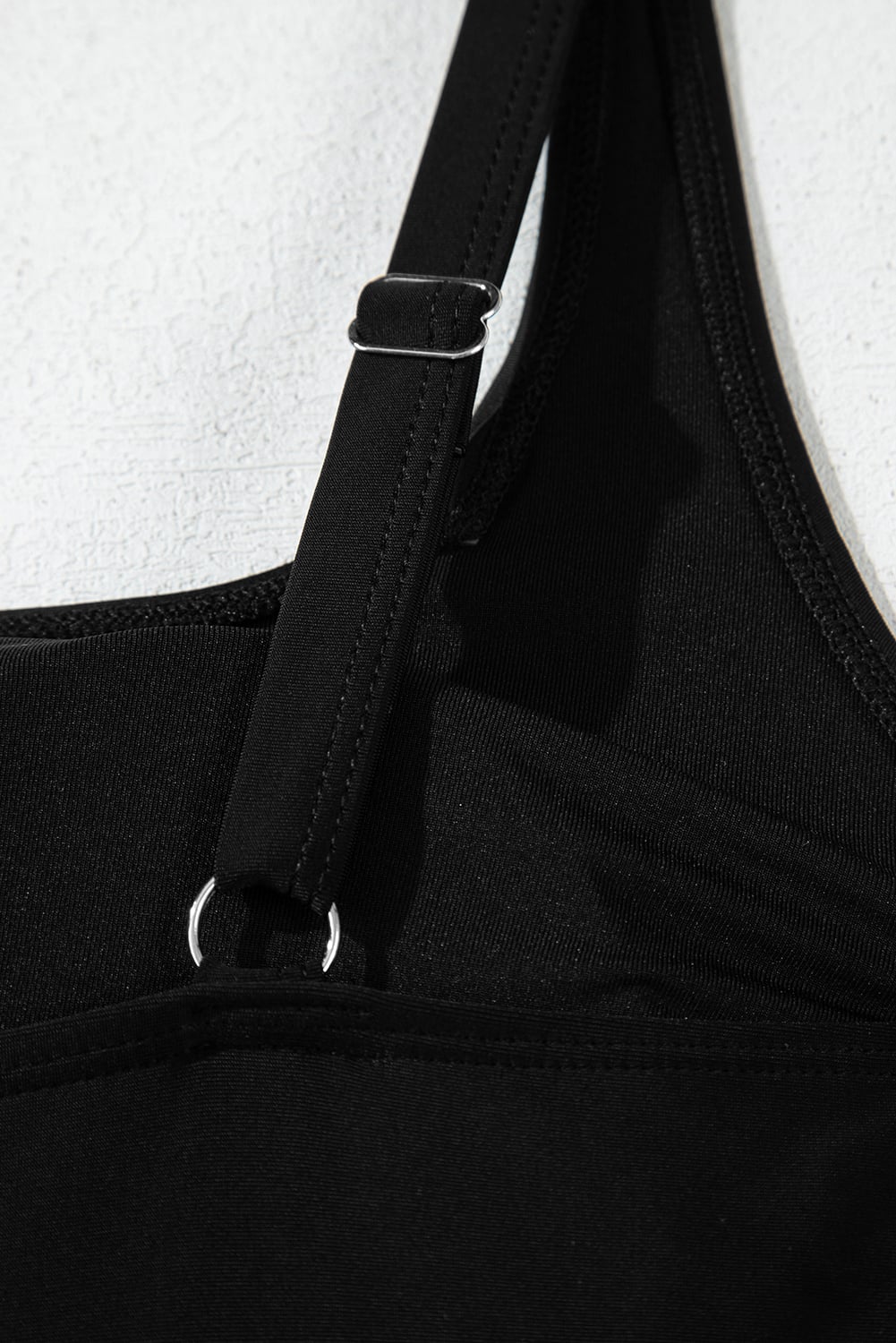 Black Side Tied Waist Square Neck Adjustable Straps A-line One Piece Swim Dress