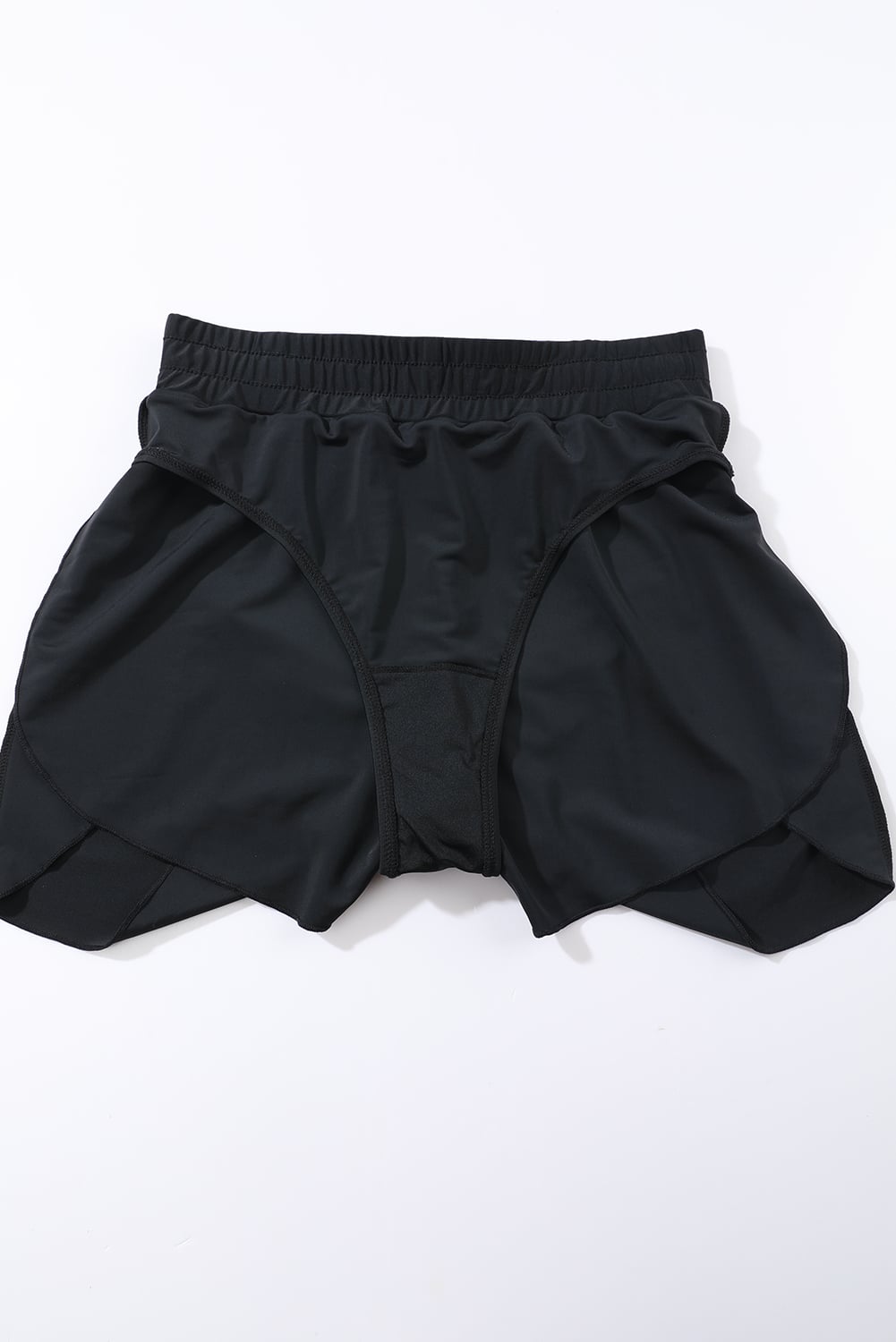 Black Solid Color 2-in-1 Drawstring Elastic Waist Swim Shorts