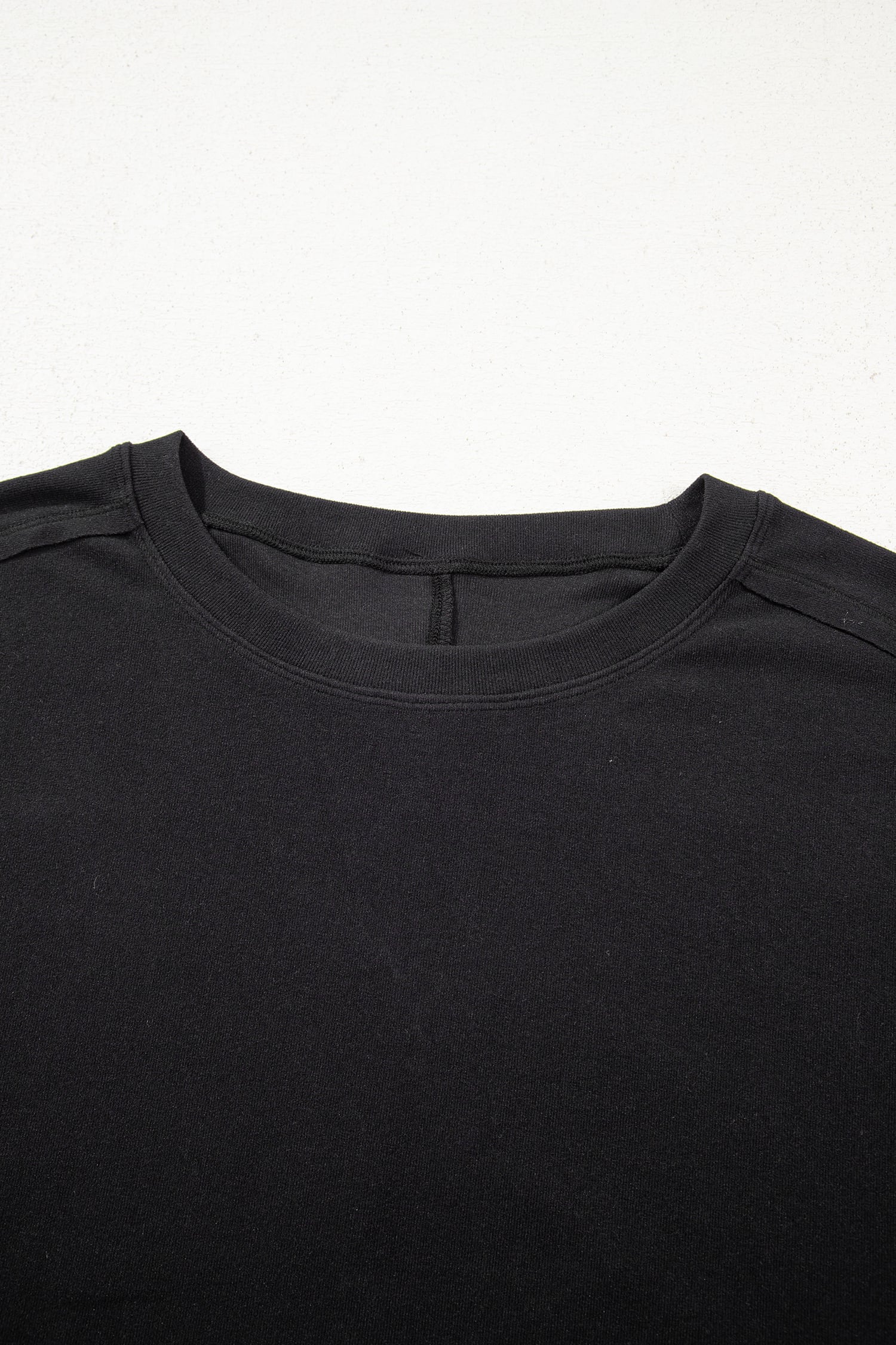 Black Solid Color Bow Textured Patchwork Long Sleeve Tee