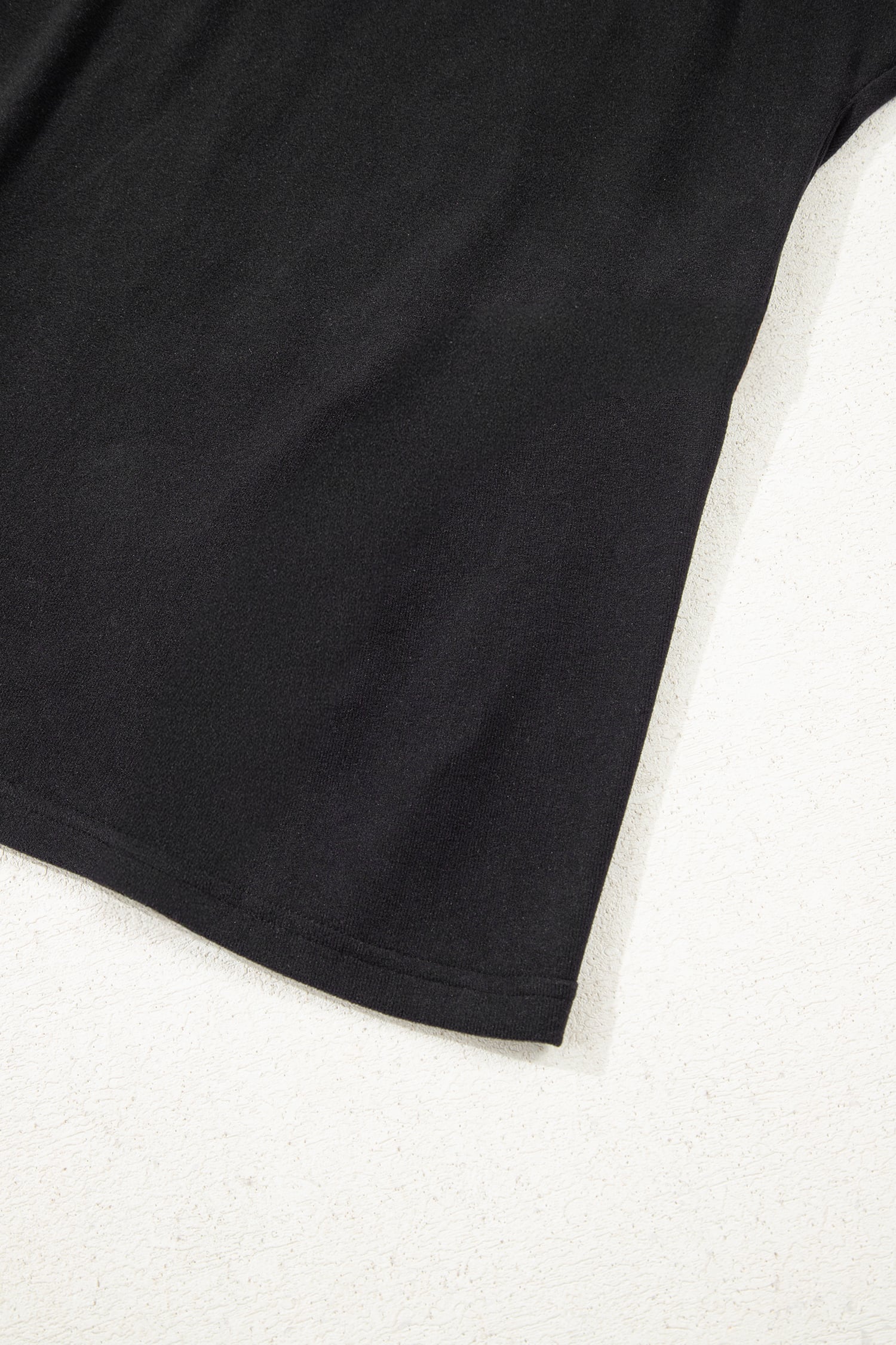 Black Solid Color Bow Textured Patchwork Long Sleeve Tee