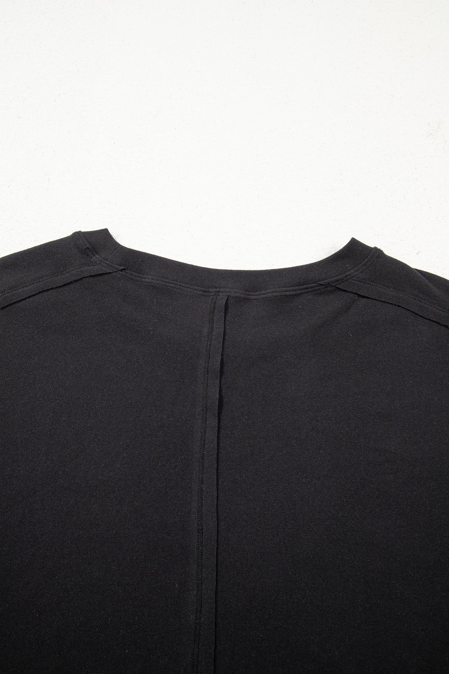 Black Solid Color Bow Textured Patchwork Long Sleeve Tee
