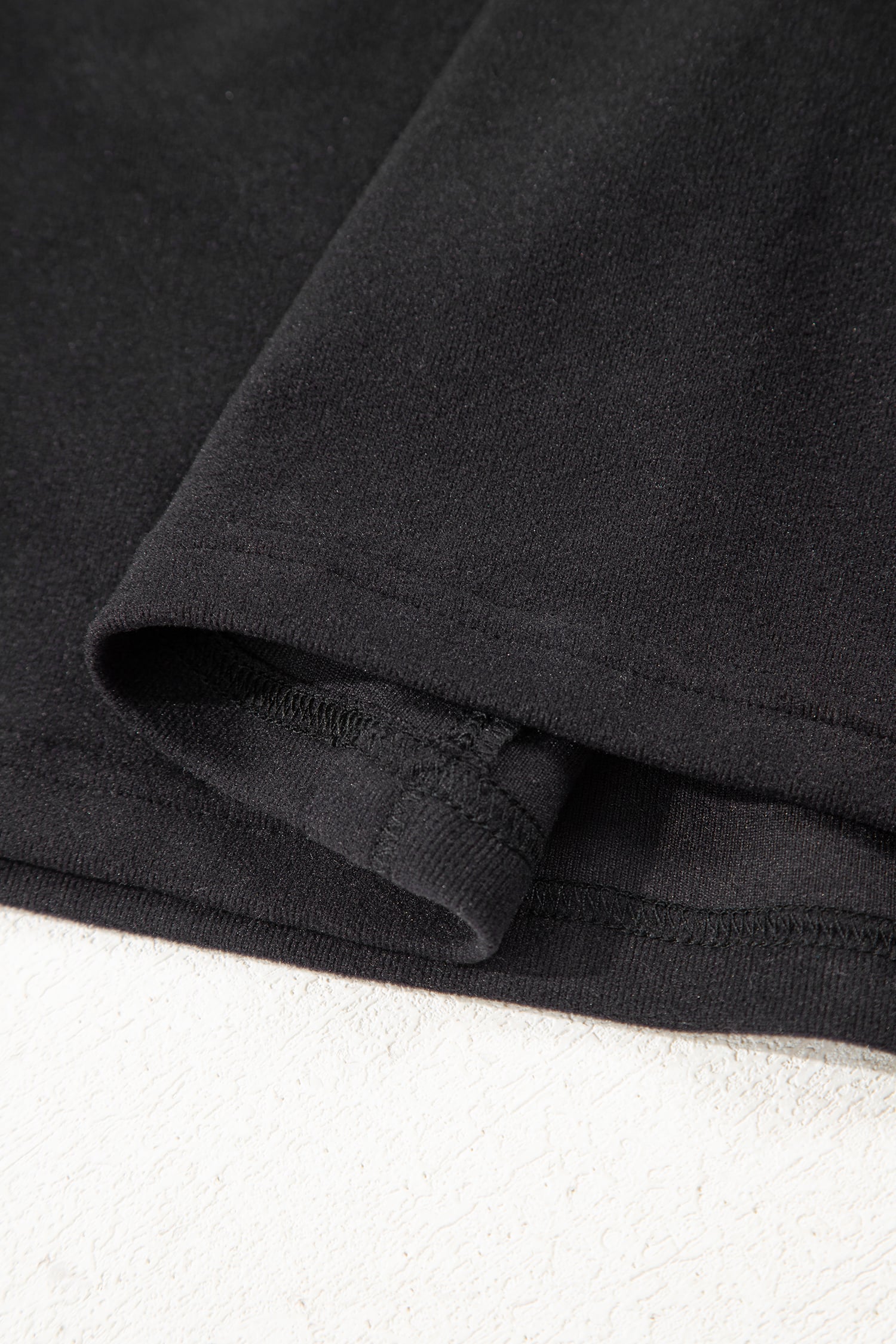 Black Solid Color Bow Textured Patchwork Long Sleeve Tee