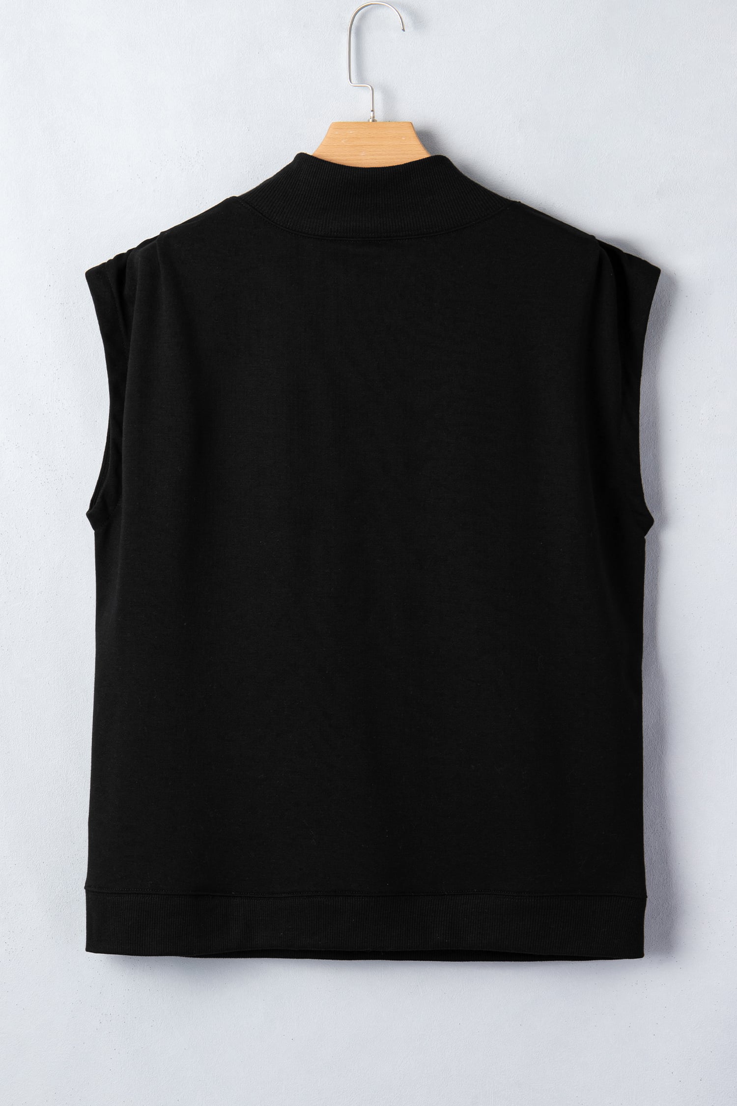 Black Solid Color High Neck Cap Sleeve Loose Top