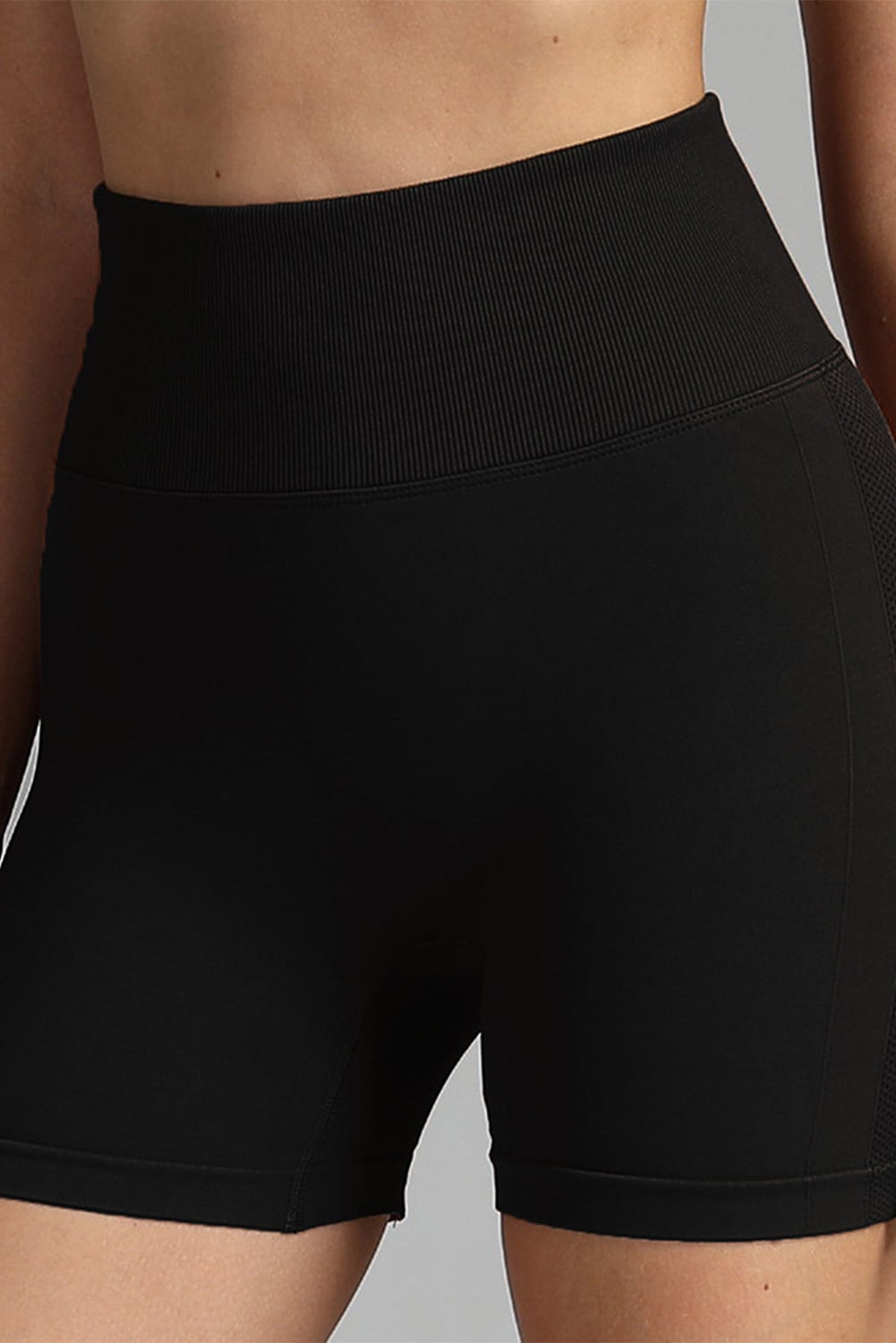 Black Solid Color High Waist Skinny Active Shorts