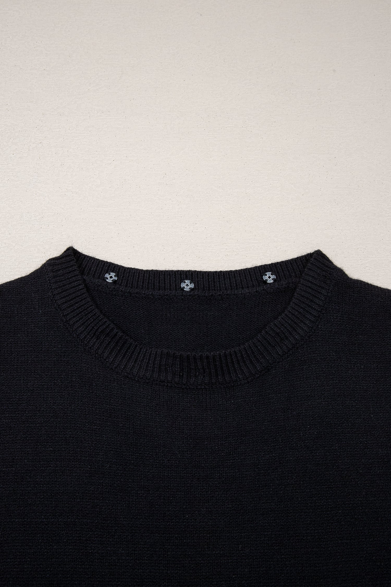 Black Solid Color Knit Contrast Denim Patchwork Collar Sweater Vest