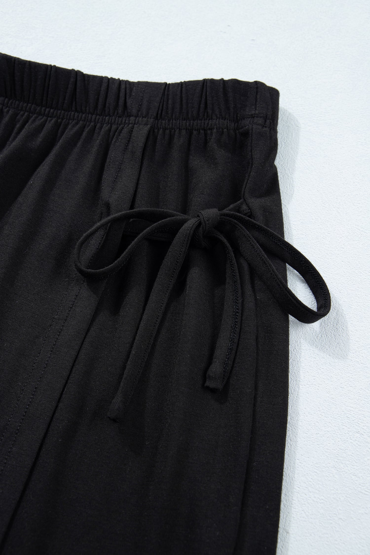 Black Solid Color Oversize Tee Tie Wrap Mini Skort 2pcs Set