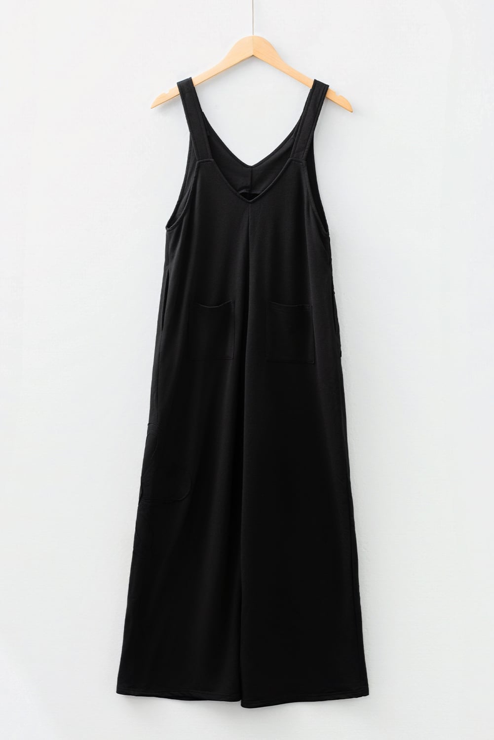 Black Solid Color Raw Seam Big Flower Patched Loose Overall Jumpsuit