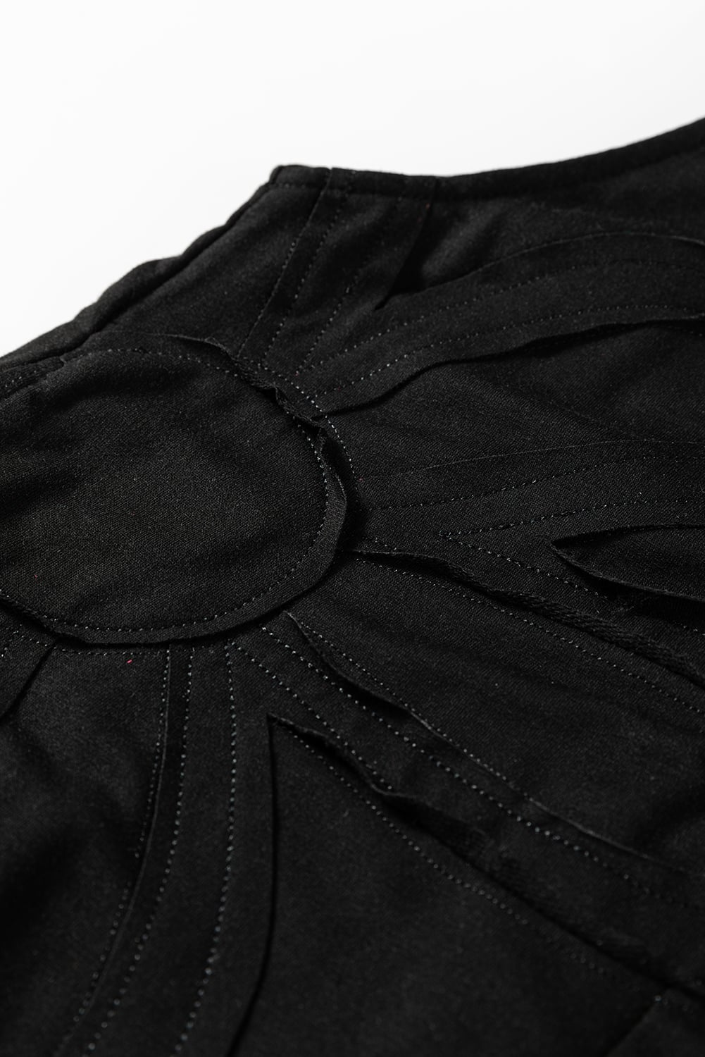 Black Solid Color Raw Seam Big Flower Patched Loose Overall Jumpsuit