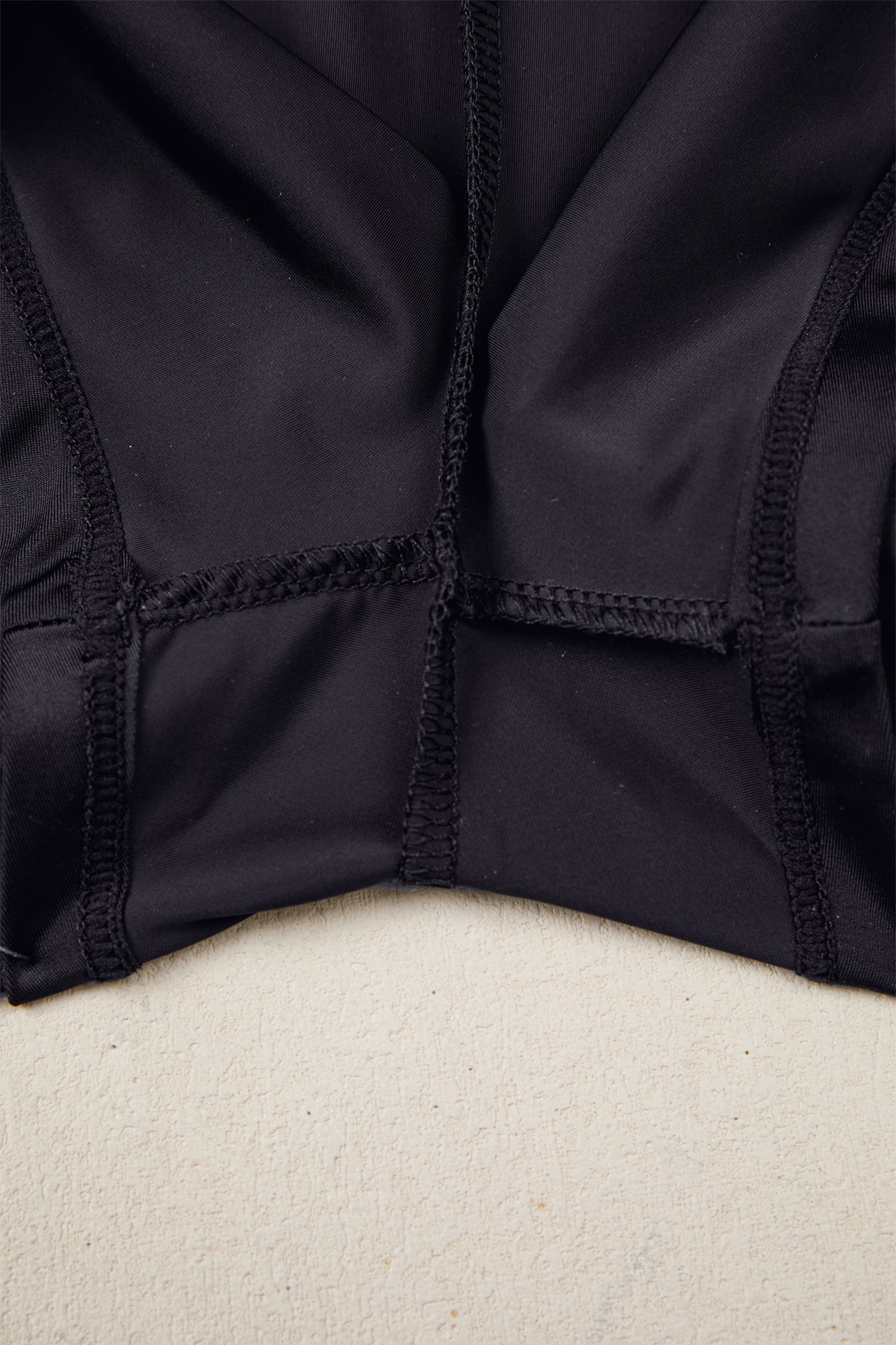 Black Solid Color Ribbed Patchwork High Waist Athletic Shorts