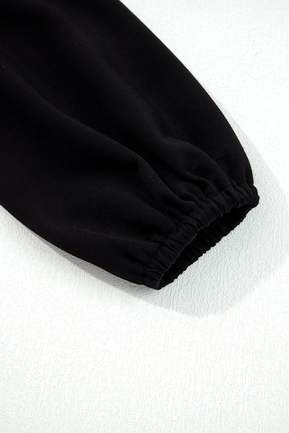 Black Solid Color Ruched Detail Long Sleeve Midi Dress