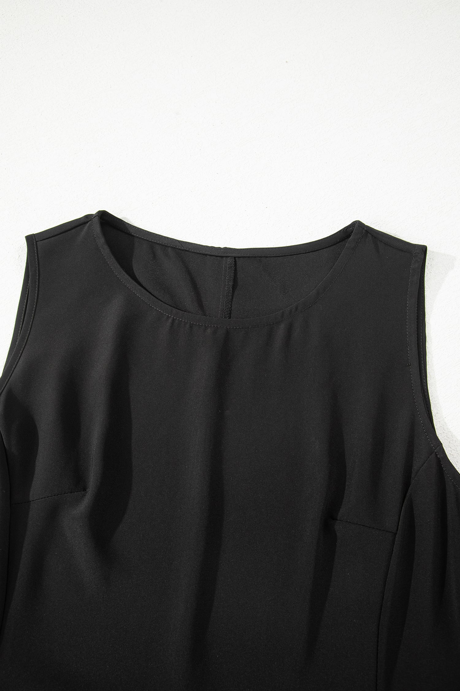 Black Solid Color Sleeveless Sheer Floral Lace Patchwork Long Dress
