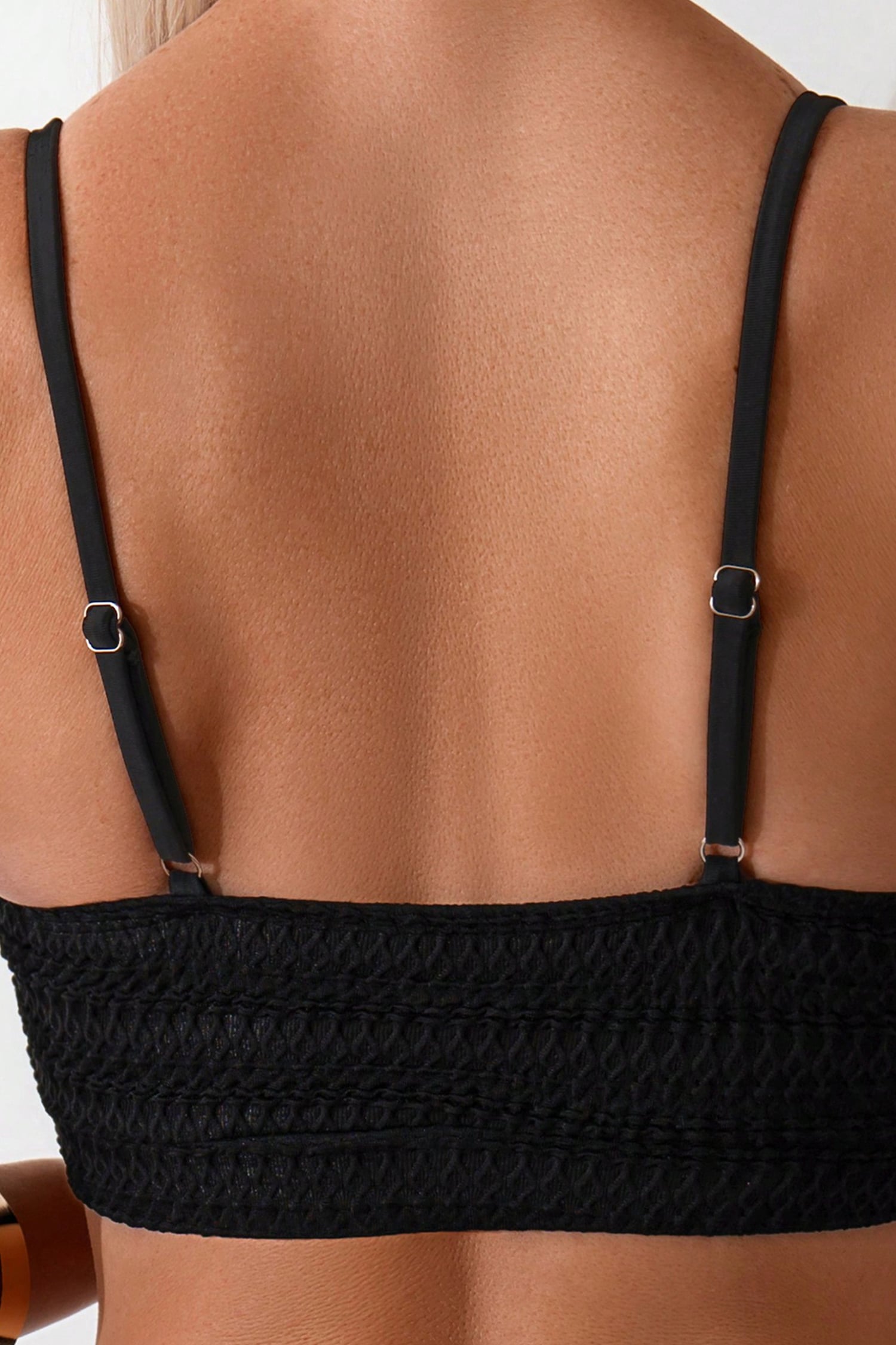 Black Solid Color Textured 2pcs High Waist Bikini Swimsuit