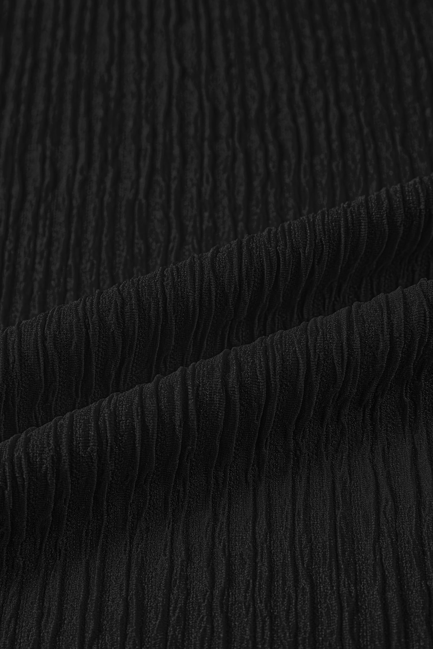 Black Solid Color Textured Ruffle Trim Short Sleeve Blouse