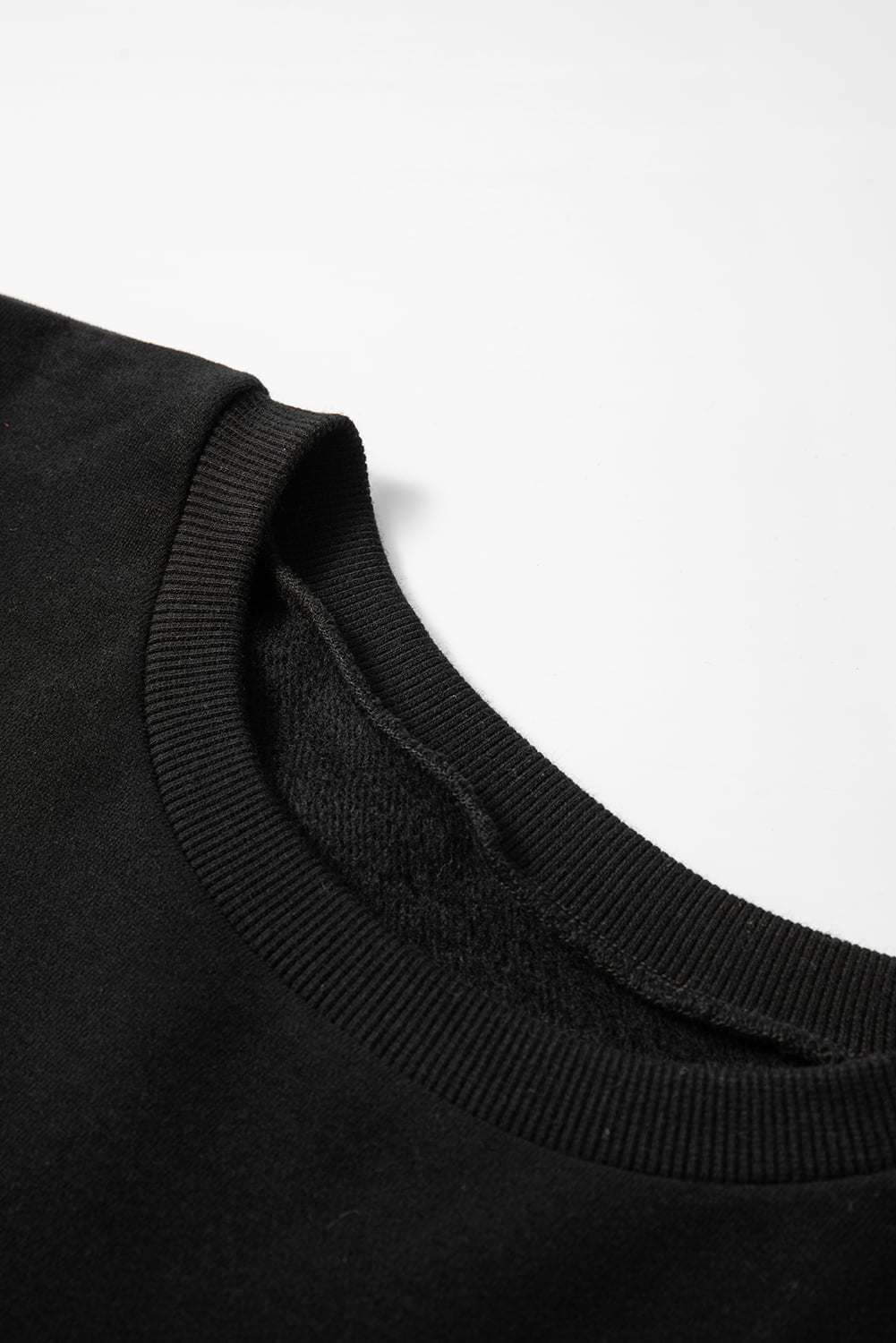 Black Solid Fleece Lined Drop Shoulder High Low Sweatshirt