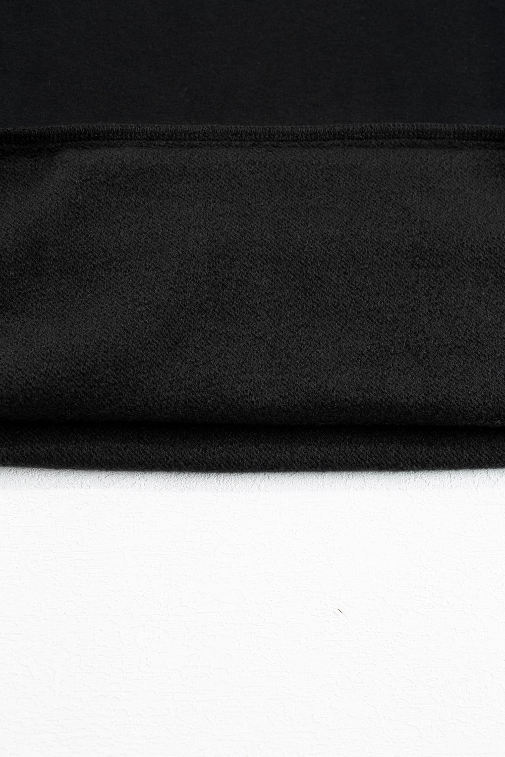 Black Solid Fleece Lined Drop Shoulder High Low Sweatshirt