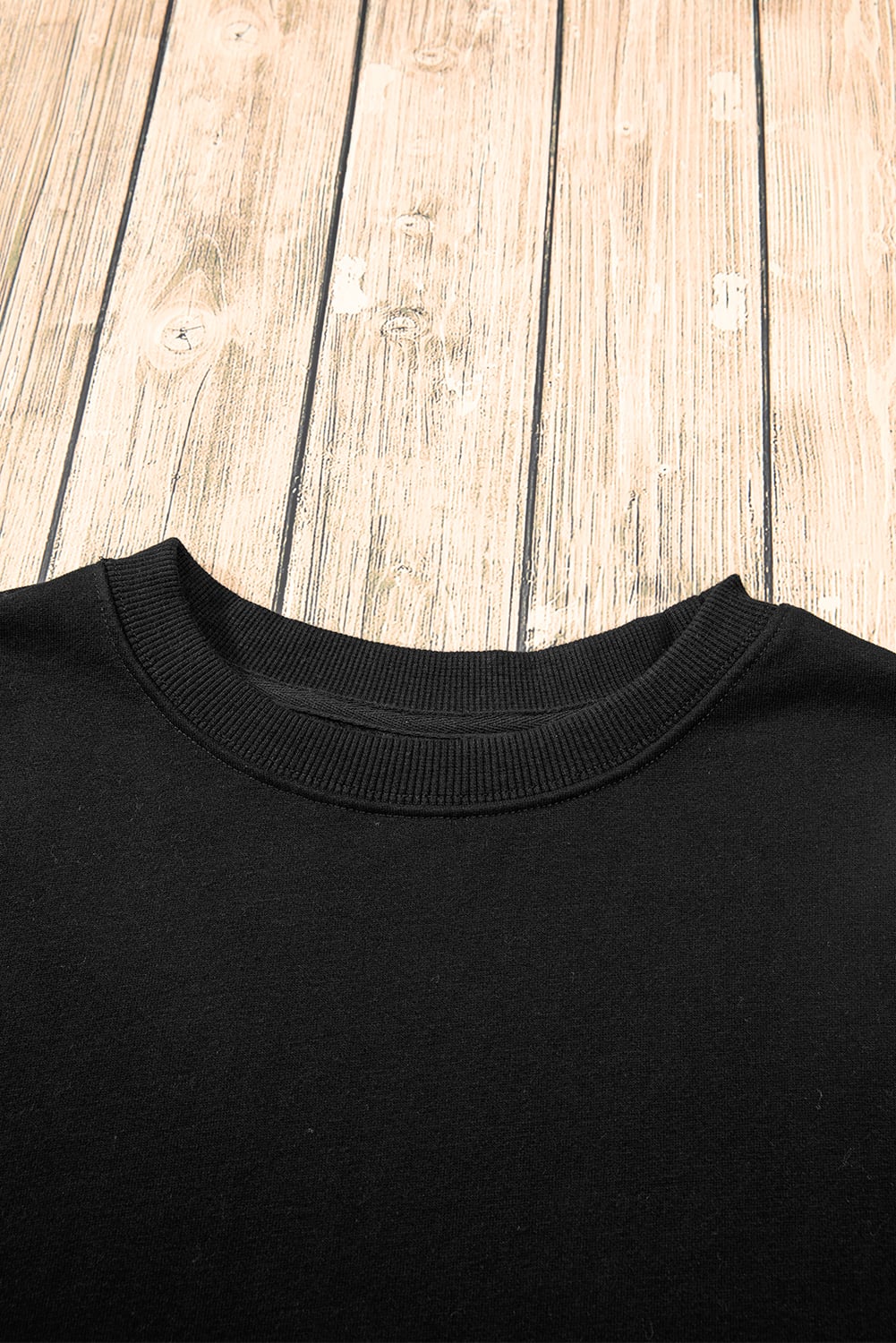 Black Solid Fleece Lined Drop Shoulder Terry Sweatshirt