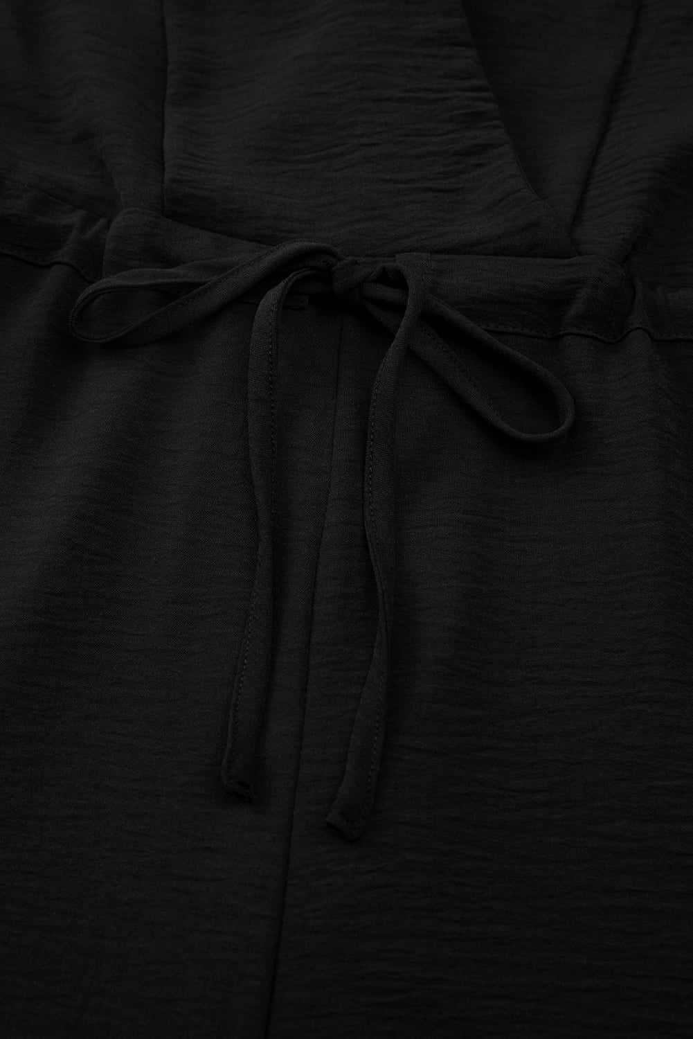 Black Solid Spaghetti Strap Wide Leg Drawstring High Waist Jumpsuit