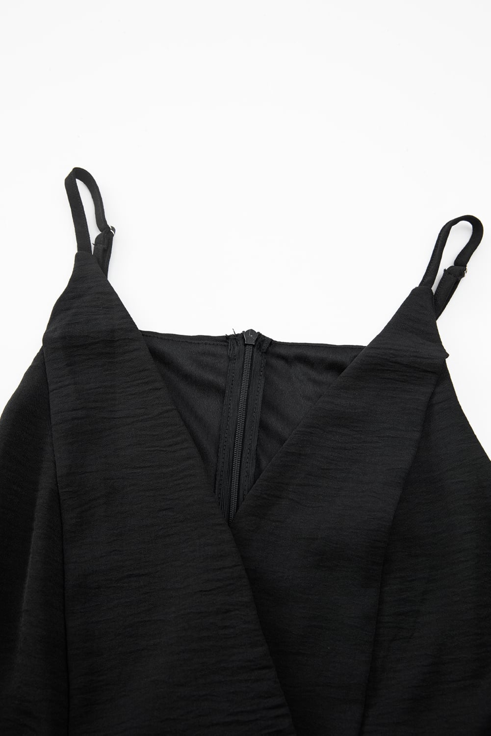Black Solid Spaghetti Strap Wide Leg Drawstring High Waist Jumpsuit