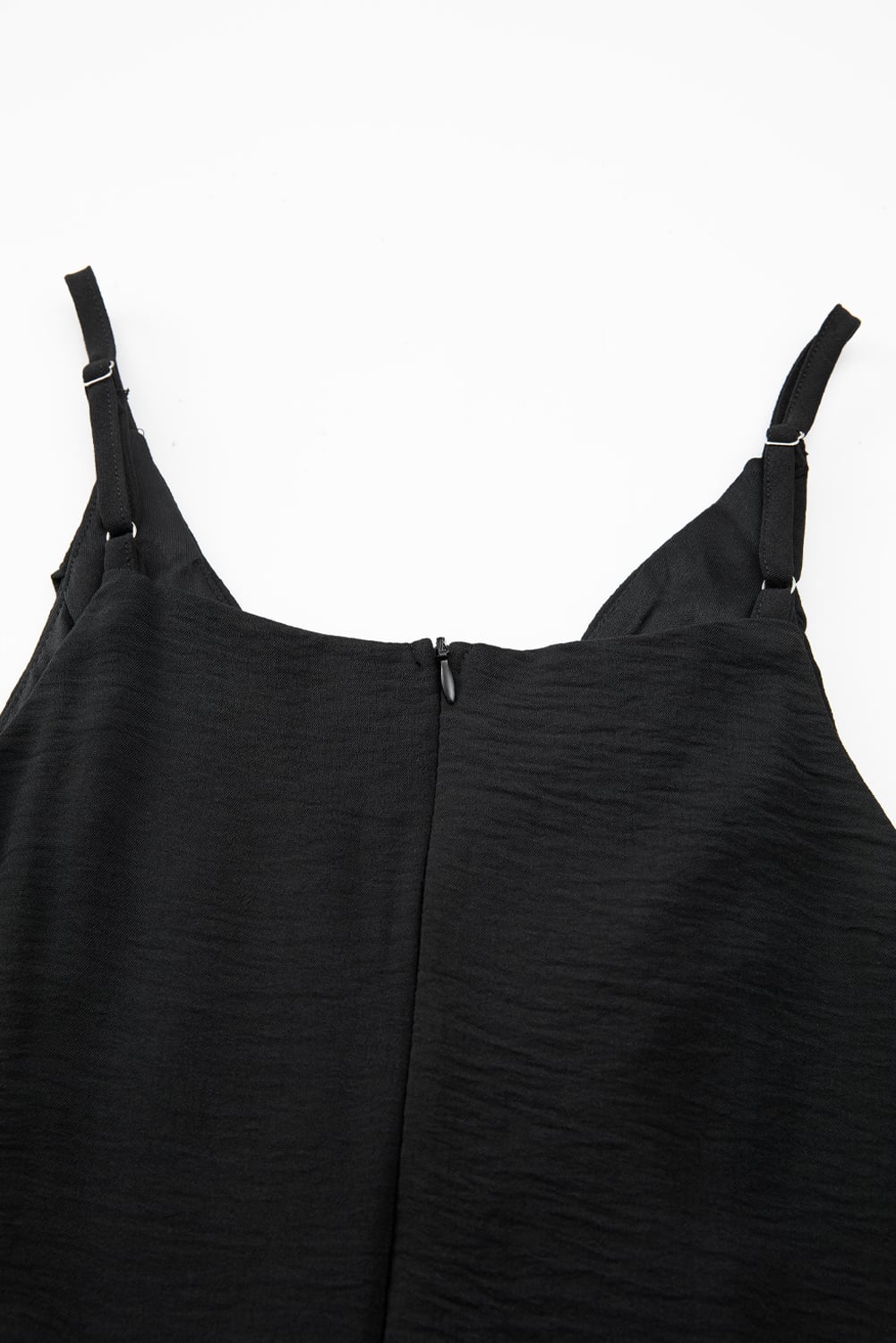 Black Solid Spaghetti Strap Wide Leg Drawstring High Waist Jumpsuit