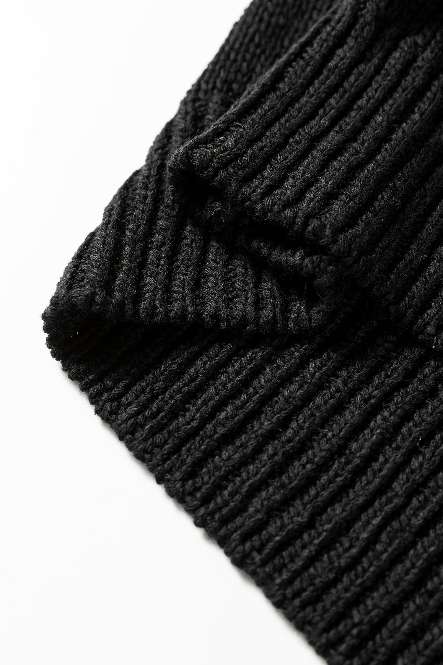Black Solid V Neck Pointelle Knit Sleeve Patchwork Sweater