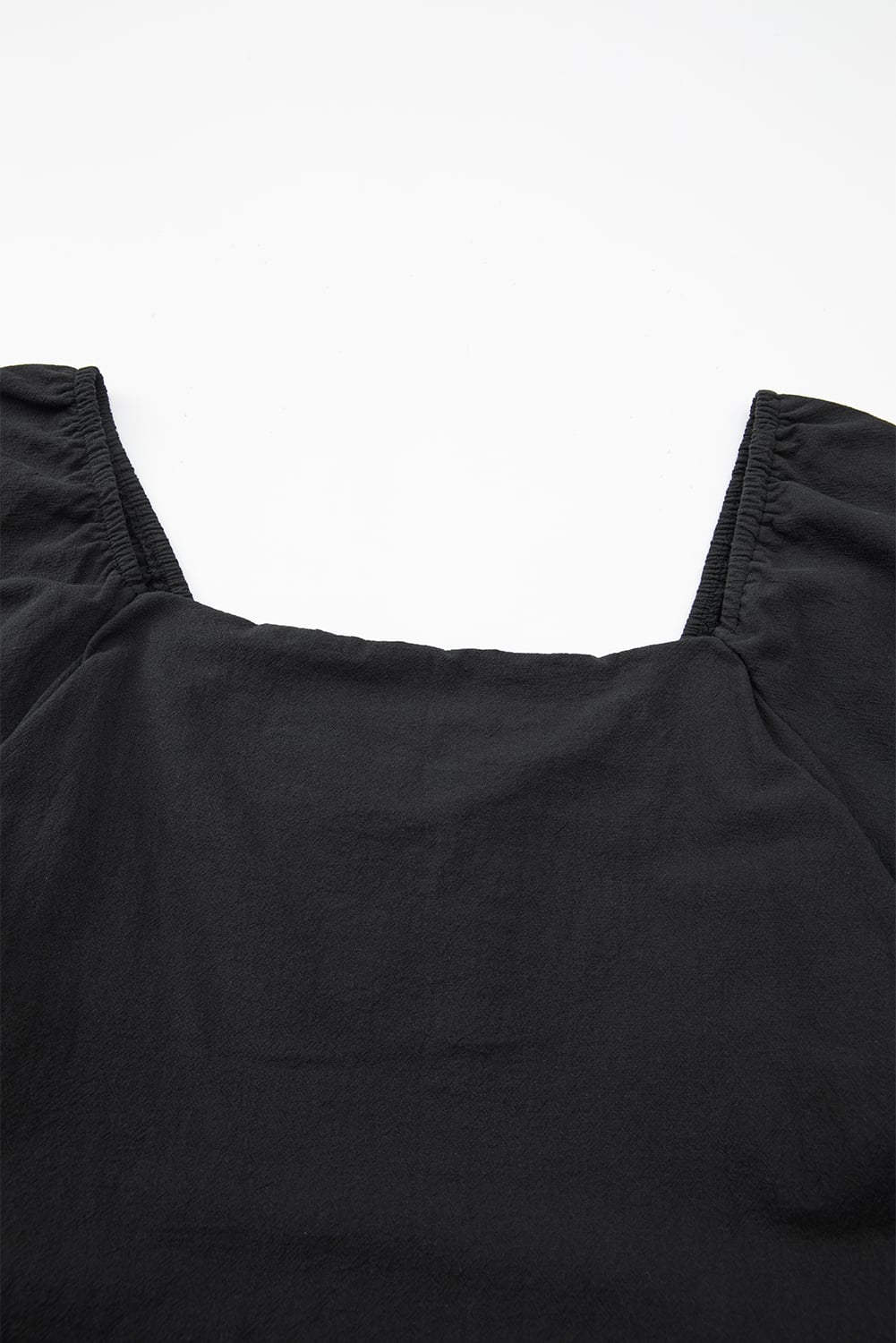Black Square Neck Ruched Puff Sleeve Romper